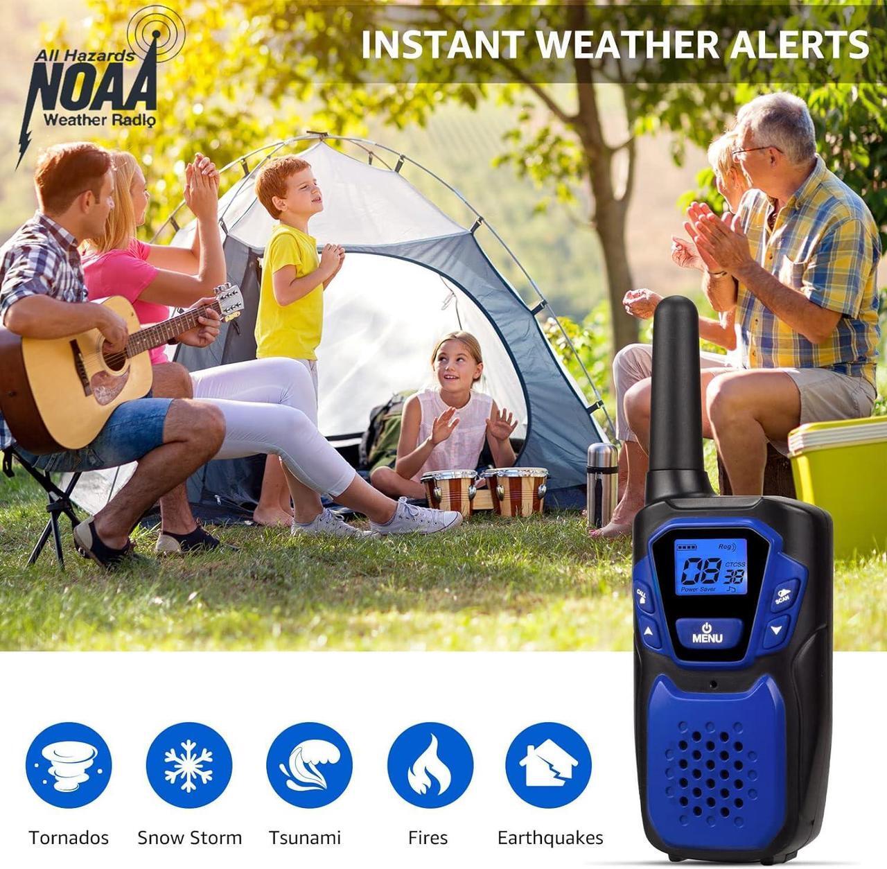 Alt view image 6 of 7 - Walkie Talkies 3 Pack, Rechargeable Easy to Use Family Walky Talky Long Range 2 Way Radio Gift with NOAA Weather Channel Micro-USB Charger/Battery/Lanyard Hiking Camping Trip