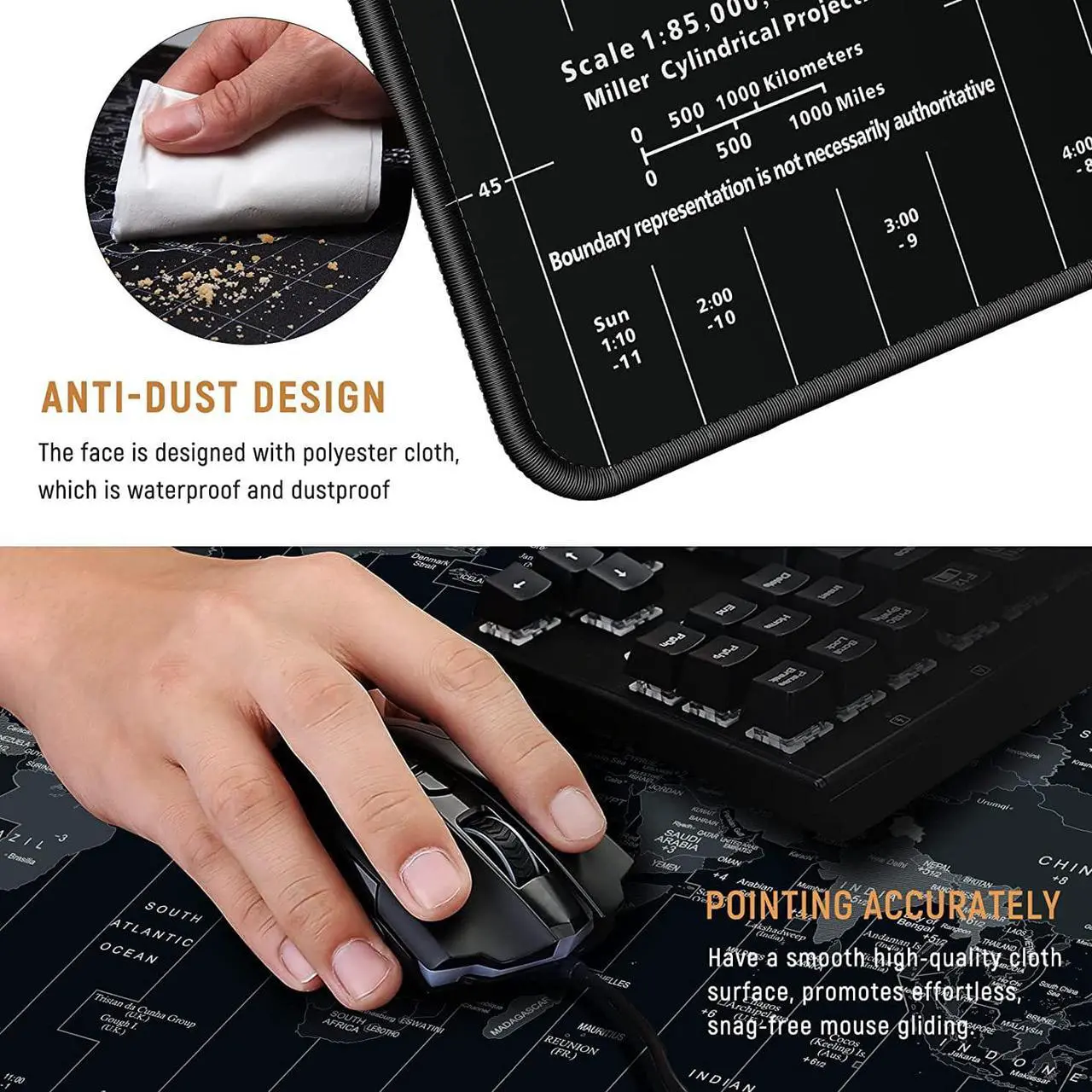 Alt view image 3 of 7 - Mouse Pad Large Gaming Desk Mat Extended Mousepad with Personalized Design Keyboard Pad for Laptop Computer and PC - 35.4 x 15.7 inches Black World Map