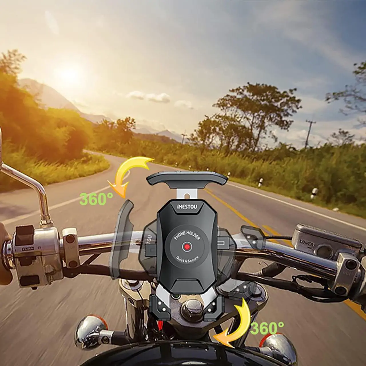 Alt view image 6 of 7 - iMESTOU Anti-Theft Motorcycle Phone Mount Bike 1 Ball Phone Holder Handlebar Double Socket Arm Cellphone Holder with Aluminum 1" Ball Base 360 Rotation Universal for 4.0-7.0 Inch Smartphones