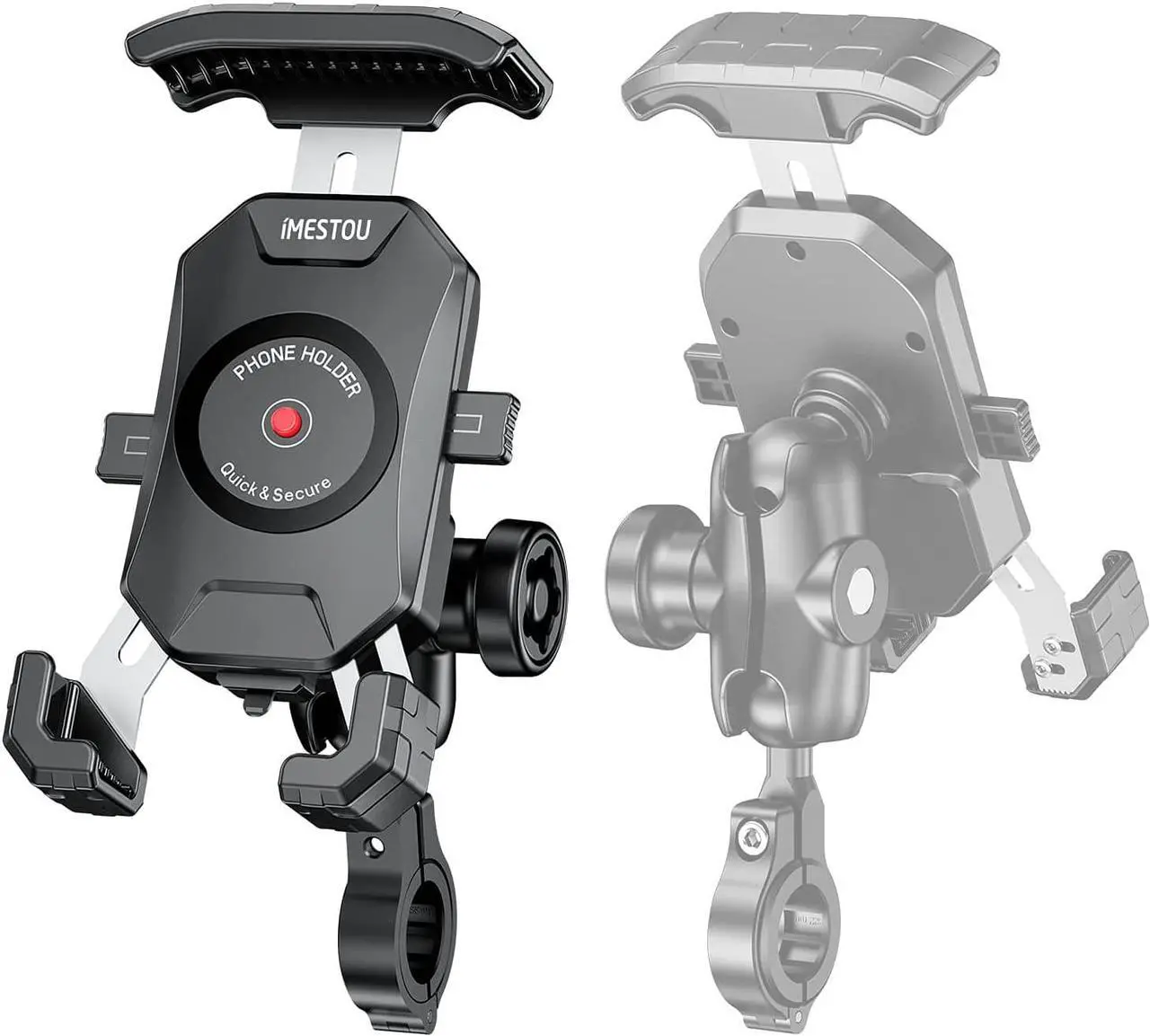 Alt view image 7 of 7 - iMESTOU Anti-Theft Motorcycle Phone Mount Bike 1 Ball Phone Holder Handlebar Double Socket Arm Cellphone Holder with Aluminum 1" Ball Base 360 Rotation Universal for 4.0-7.0 Inch Smartphones