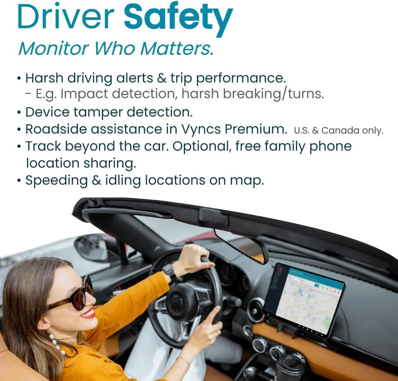 Alt view image 4 of 7 - Vyncs - GPS Tracker for Vehicles, [No Monthly Fee], 4G LTE, Vehicle Location, Trip History, Driving Alerts, GeoFence, Fuel Economy, OBD Fault Codes, USA-Developed, Family or Fleets