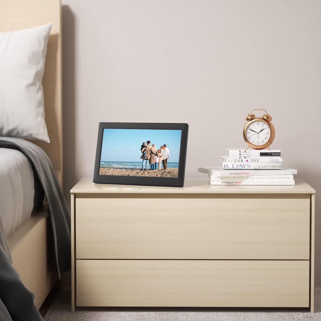 Alt view image 4 of 7 - Dhwazz 10.1 Inch USB Digital Picture Frame, Non-WiFi SD Card Smart Photo Frames IPS Screen HD Display with Remote Control, Support Video and Music, Slideshow, Wall Mountable, Easy to use for Seniors