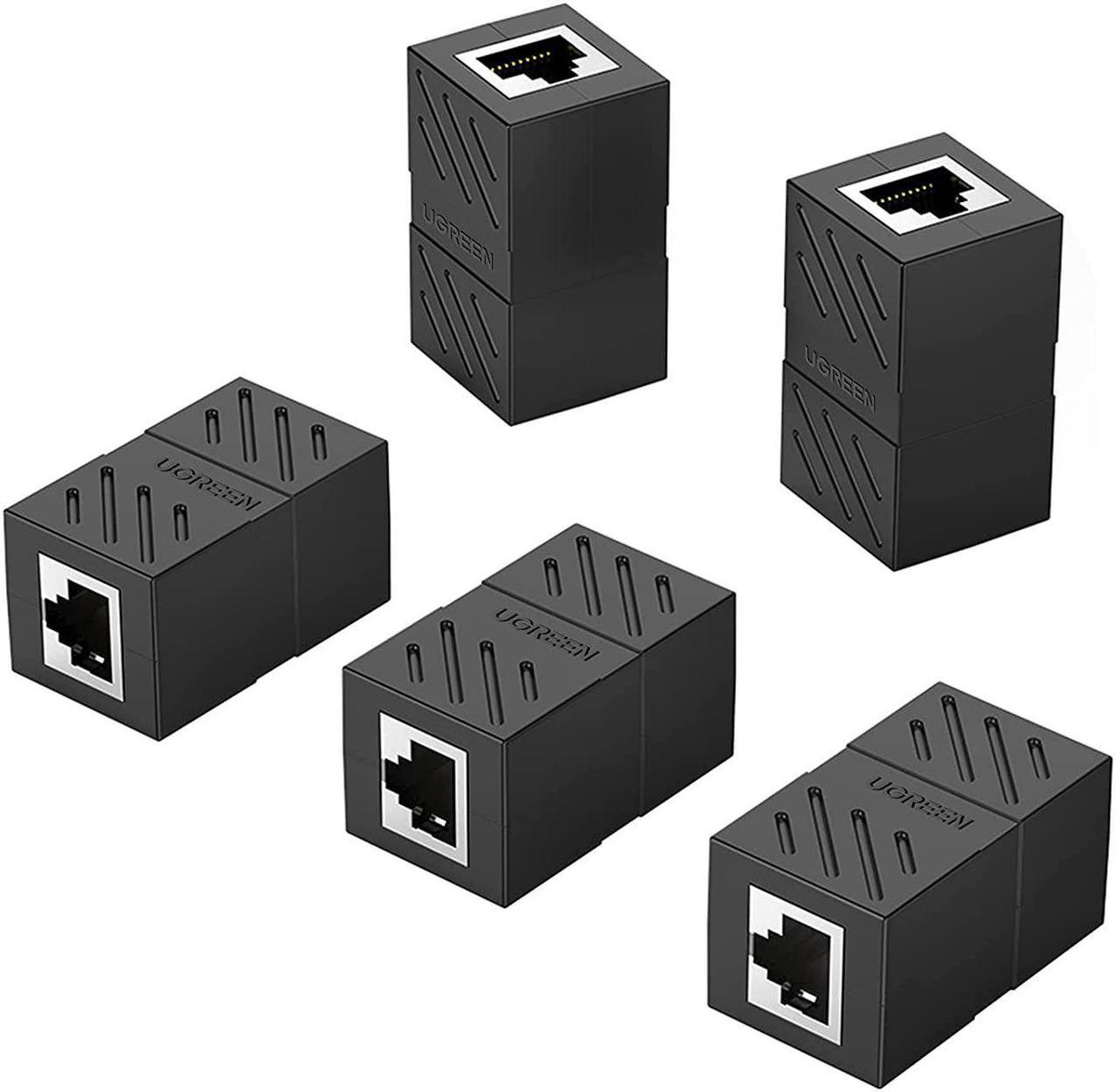 UGREEN RJ45 Coupler Ethernet Extender Connector 5 Pack Inline Coupler Cat7 Cat6 Cat5e Ethernet Cable Adapter Female to Female Black