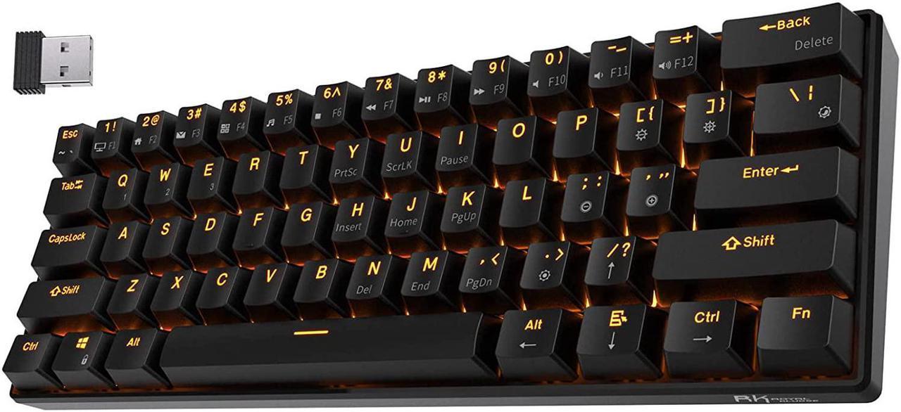 RK ROYAL KLUDGE RK61 Wireless 60% Triple Mode Mechanical Keyboard, 61 Keys Bluetooth Mechanical Keyboard, Compact Gaming Keyboard with Programmable Software (Hot-Swappable Red Switch, Black)