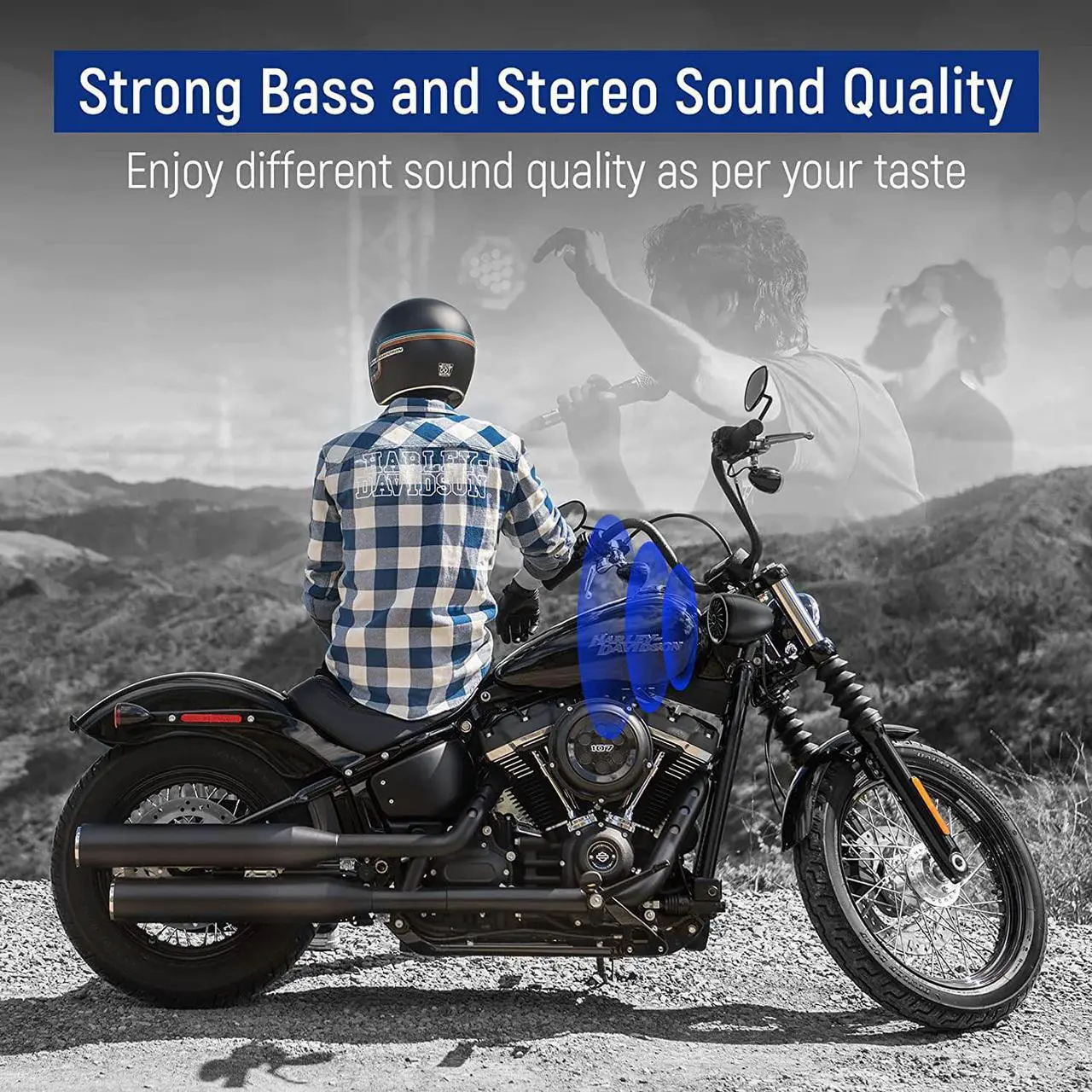 Alt view image 5 of 7 - Q3 Motorcycle Speakers Bluetooth Waterproof, 3" Full Range Handlebar Audio Systems for Harley with Stereo/Bass Sound, Turning Light, Bluetooth V5.1, FM Radio, Fits ATVs/UTVs, Black