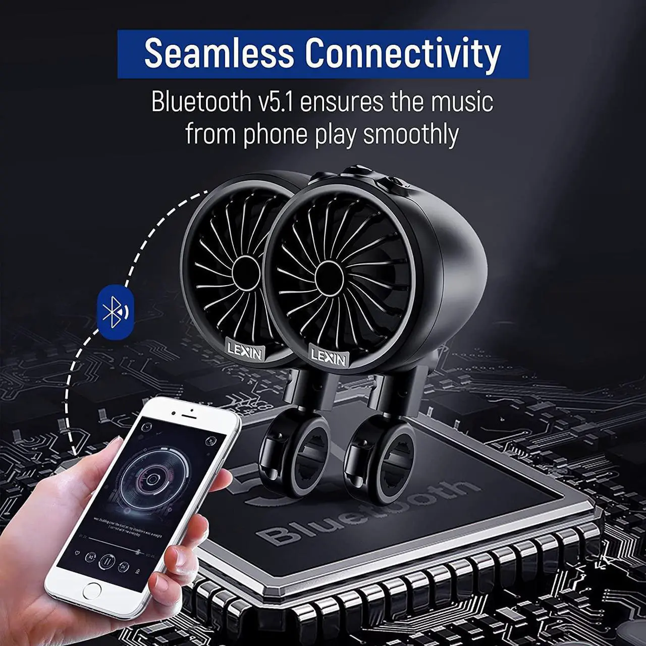 Alt view image 7 of 7 - Q3 Motorcycle Speakers Bluetooth Waterproof, 3" Full Range Handlebar Audio Systems for Harley with Stereo/Bass Sound, Turning Light, Bluetooth V5.1, FM Radio, Fits ATVs/UTVs, Black