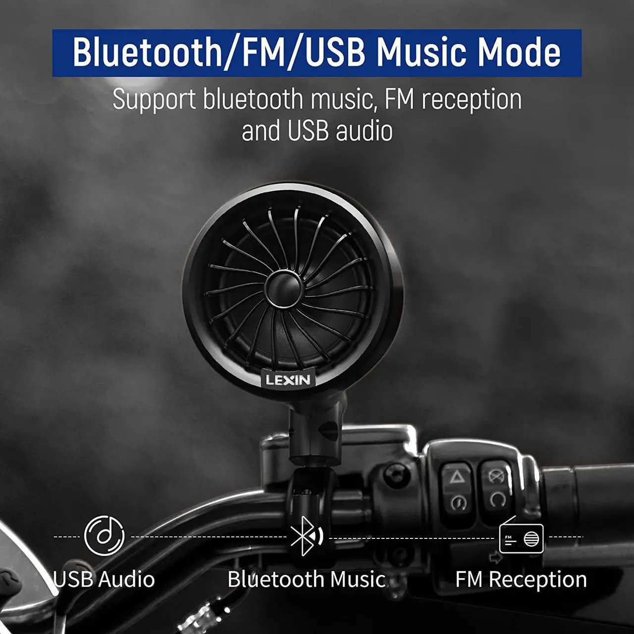 Alt view image 4 of 7 - Q3 Motorcycle Speakers Bluetooth Waterproof, 3" Full Range Handlebar Audio Systems for Harley with Stereo/Bass Sound, Turning Light, Bluetooth V5.1, FM Radio, Fits ATVs/UTVs, Black