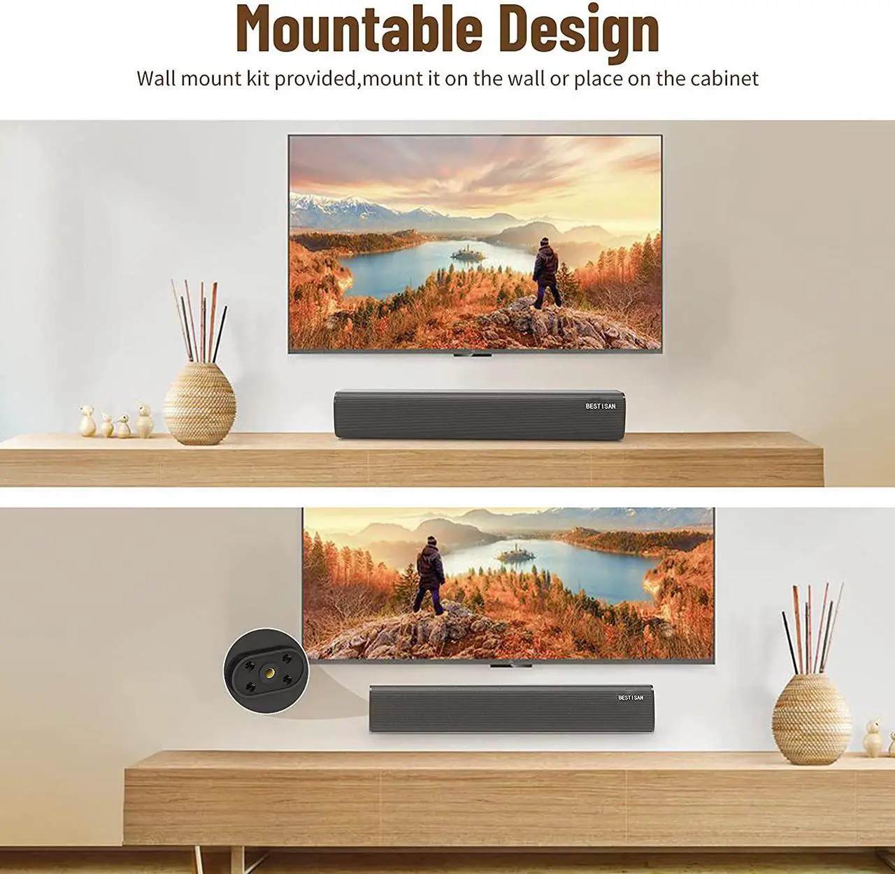 Alt view image 6 of 7 - BESTISAN Sound Bar TV Sound Bar Wireless Bluetooth 5.0 Sound Bar 3 Equalizer Modes for Home Theater Games PC Cellphone (Remote Control, DSP, Bas/Treble Adjustable, Wall Mounted)