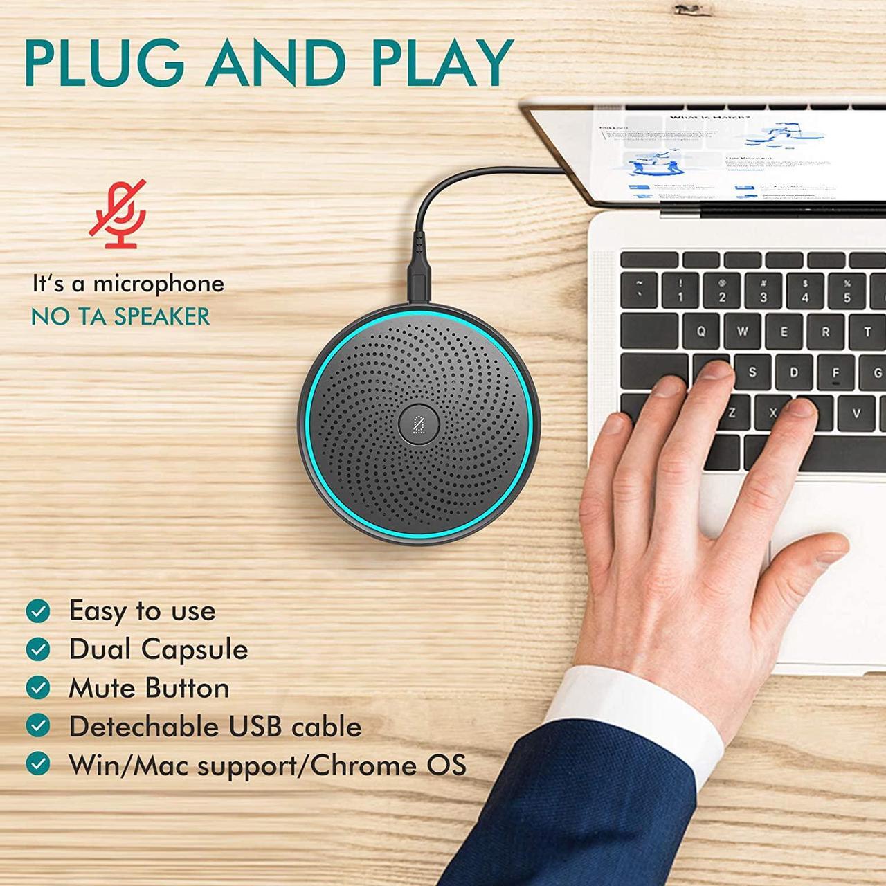 Alt view image 5 of 7 - WISE TIGER USB Conference Microphone for Gaming, Skype, Zoom - 360 Omnidirectional Condenser PC Mic with One-Key Mute, Plug & Play Laptop Desktop Microphone