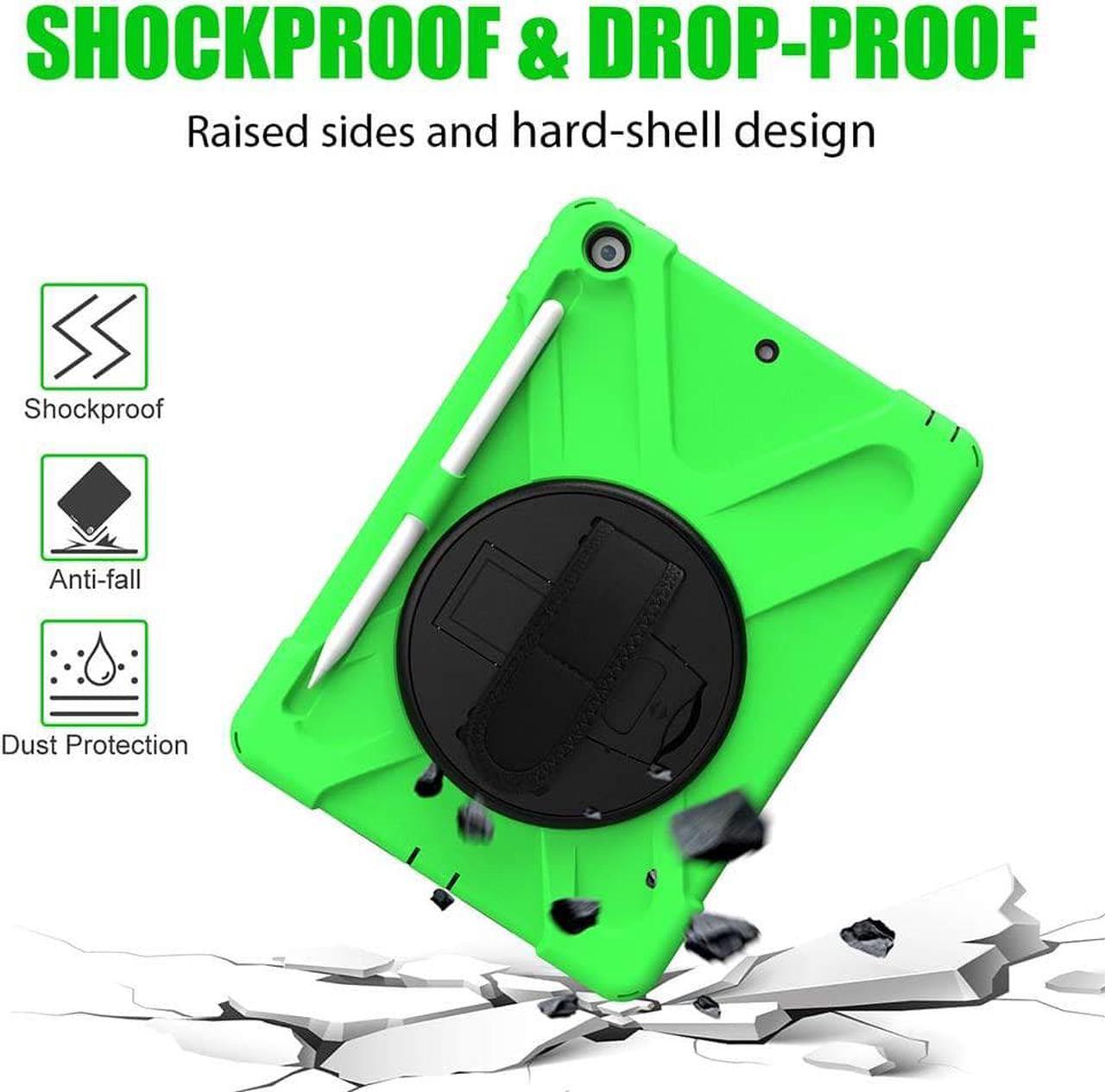 Alt view image 5 of 7 - iPad 9th Generation Case, iPad 8th/7th Generation 10.2 Case with Pencil Holder Kickstand Hand Strap and Shoulder Strap Rugged Shockproof Case for iPad 10.2 inch 2021/2020/2019 (Green)