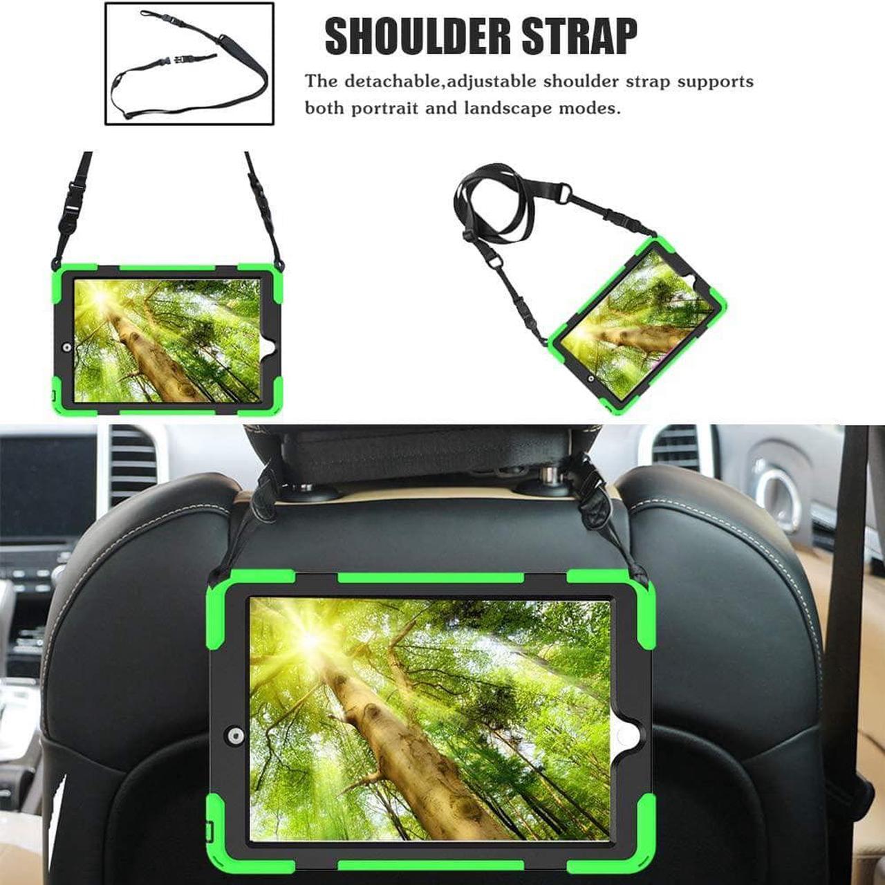 Alt view image 3 of 7 - iPad 9th Generation Case, iPad 8th/7th Generation 10.2 Case with Pencil Holder Kickstand Hand Strap and Shoulder Strap Rugged Shockproof Case for iPad 10.2 inch 2021/2020/2019 (Green)