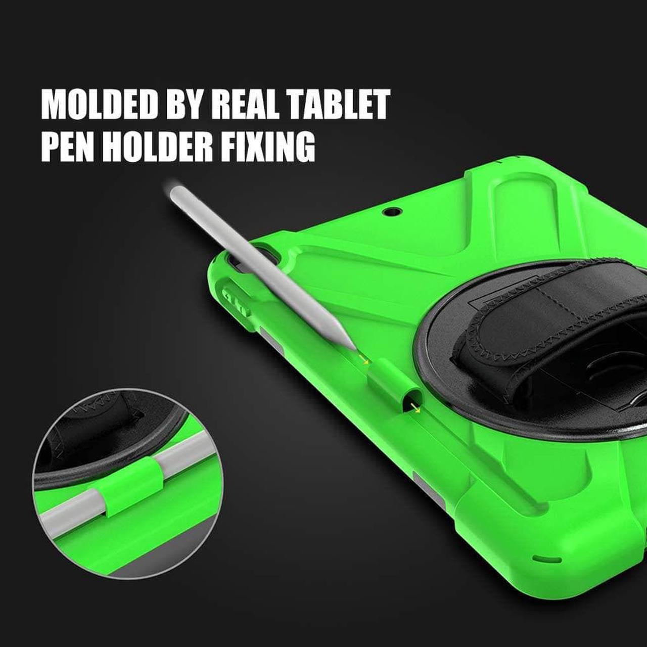 Alt view image 6 of 7 - iPad 9th Generation Case, iPad 8th/7th Generation 10.2 Case with Pencil Holder Kickstand Hand Strap and Shoulder Strap Rugged Shockproof Case for iPad 10.2 inch 2021/2020/2019 (Green)