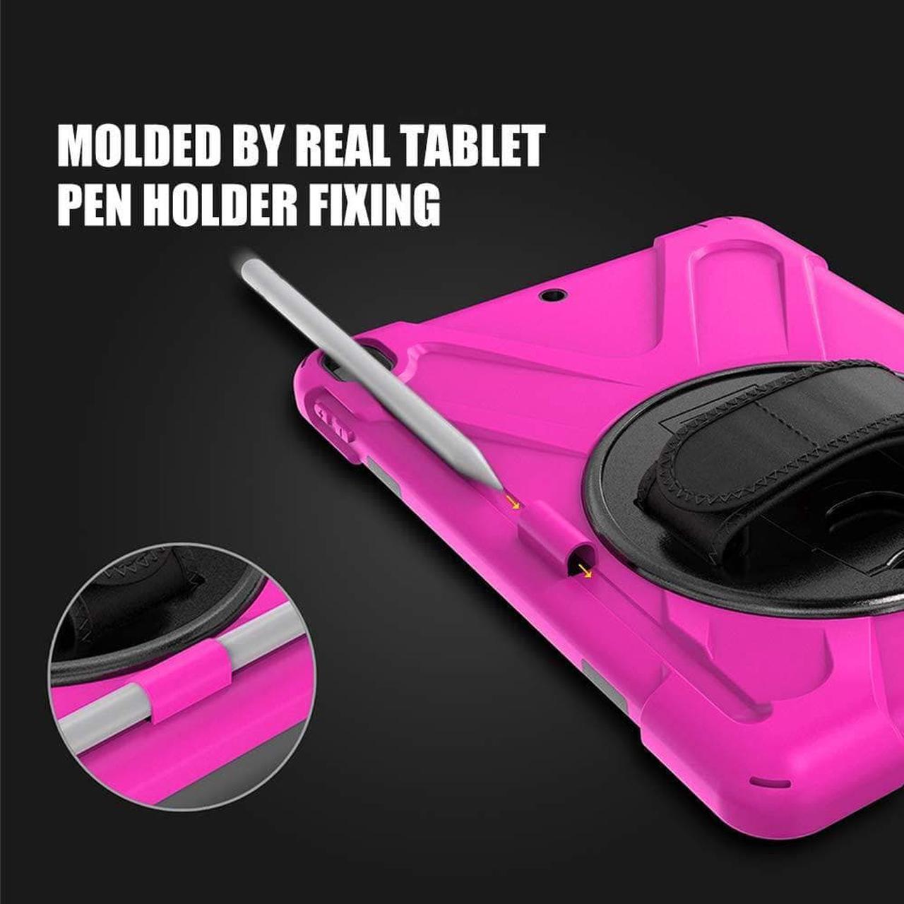 Alt view image 6 of 7 - iPad 9th Generation Case, iPad 8th/7th Generation 10.2 Case with Pencil Holder Kickstand Hand Strap and Shoulder Strap Rugged Shockproof Case for iPad 10.2 inch 2021/2020/2019,Rosered