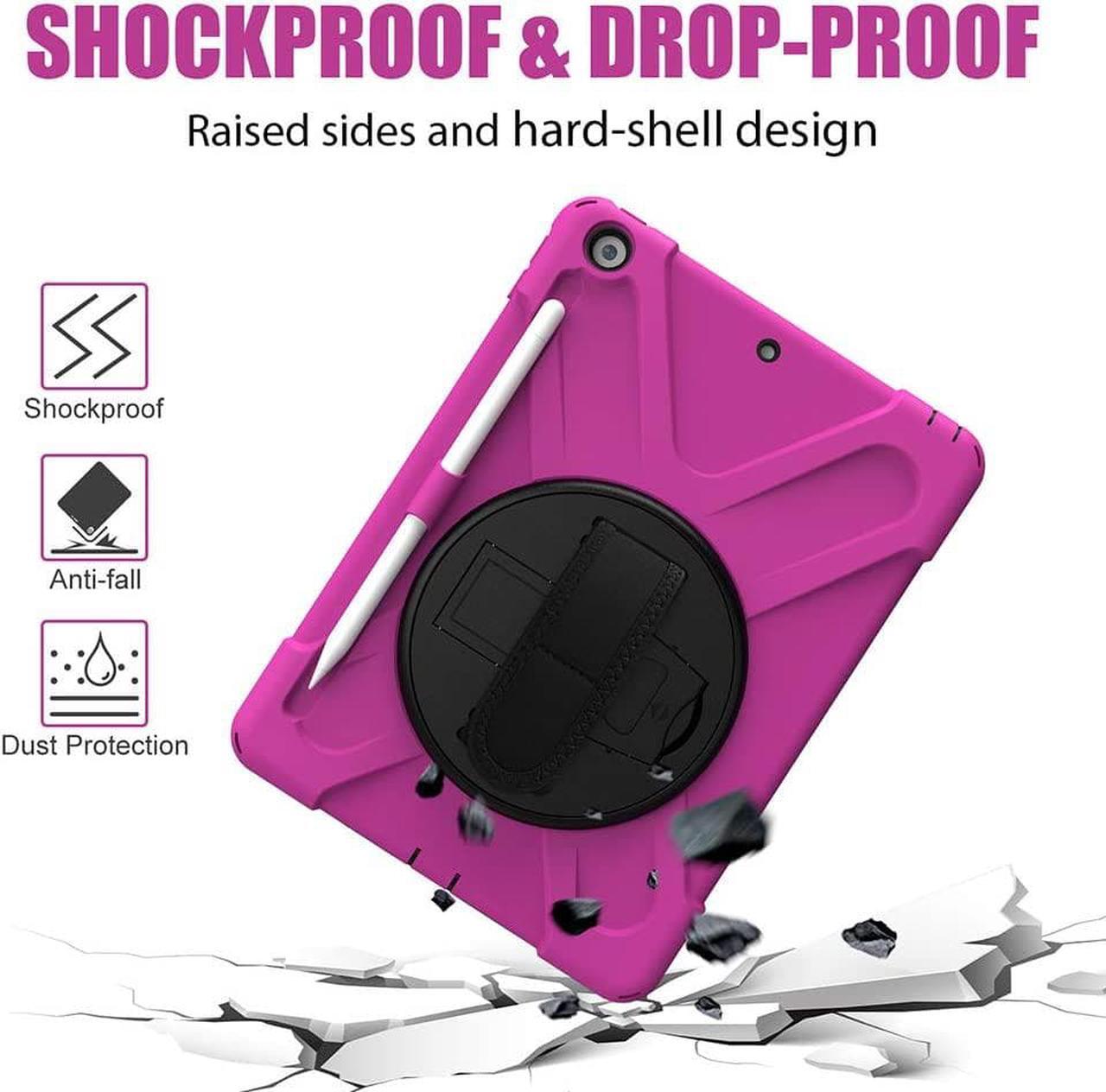 Alt view image 5 of 7 - iPad 9th Generation Case, iPad 8th/7th Generation 10.2 Case with Pencil Holder Kickstand Hand Strap and Shoulder Strap Rugged Shockproof Case for iPad 10.2 inch 2021/2020/2019,Rosered