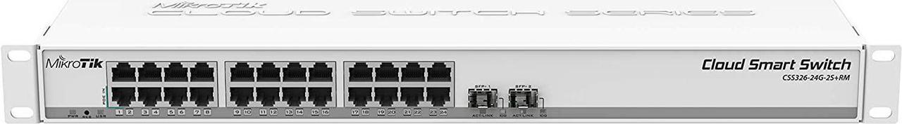 Mikrotik CSS326-24G-2S+RM Managed Gigabit Ethernet (10/100/1000) Supports Power Over Ethernet (PoE) 1U Network Switch, White