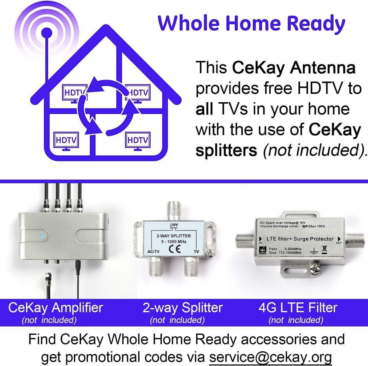 Alt view image 7 of 7 - CeKay Digital Outdoor Amplified HD TV Antenna Motorized 360 Degree Rotation 150 Miles with 40FT RG6 Coax Cable and Mounting Pole Snap-On Installation - UHF/VHF/1080P/4K, Welcome to consult