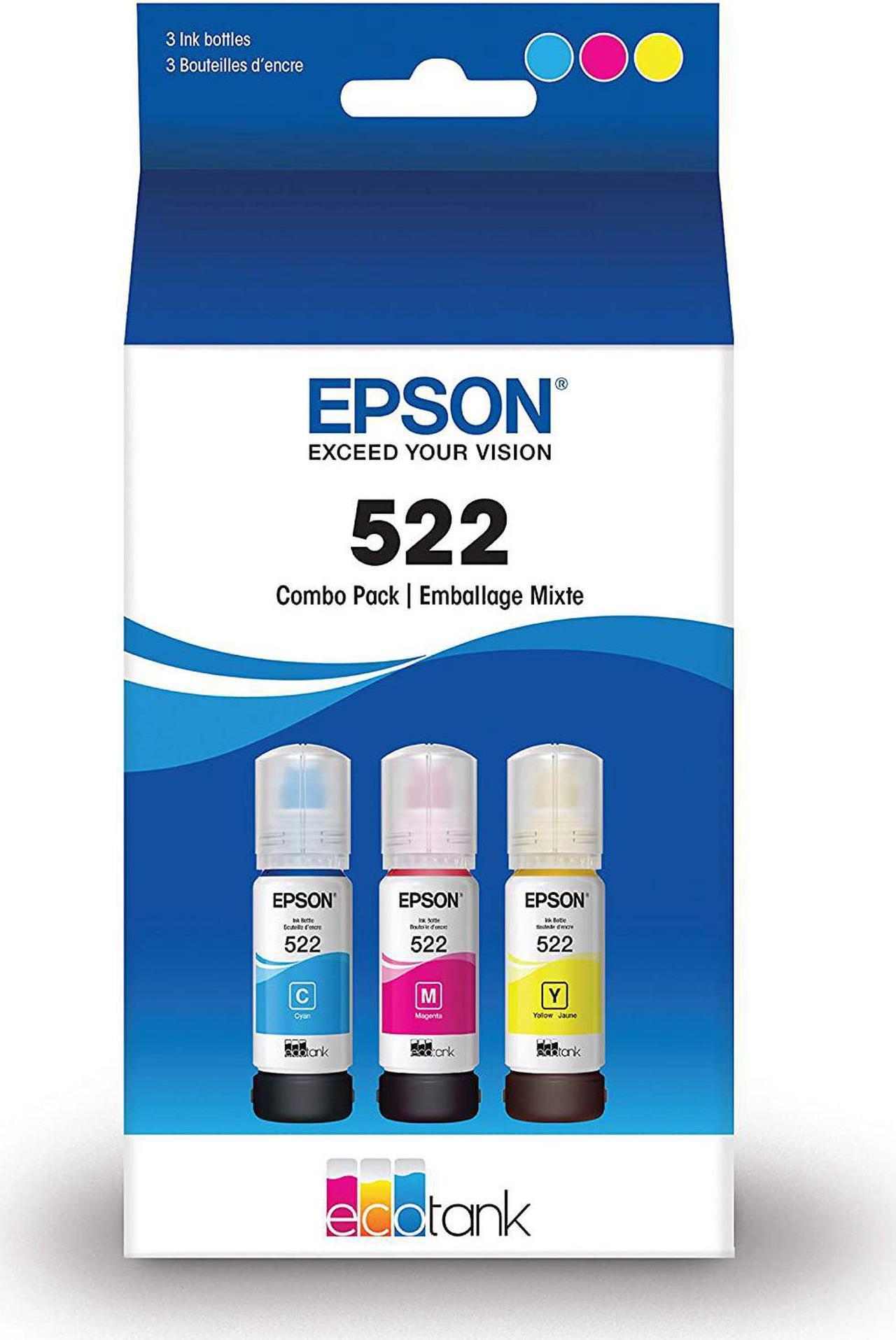 EPSON 522 EcoTank Ink Ultra-high Capacity Bottle Colour Combo Pack (T522520-S) Works with EcoTank ET-2720, ET-2800, ET-2803, ET-2840, ET-4700, ET-4800, ET-4810