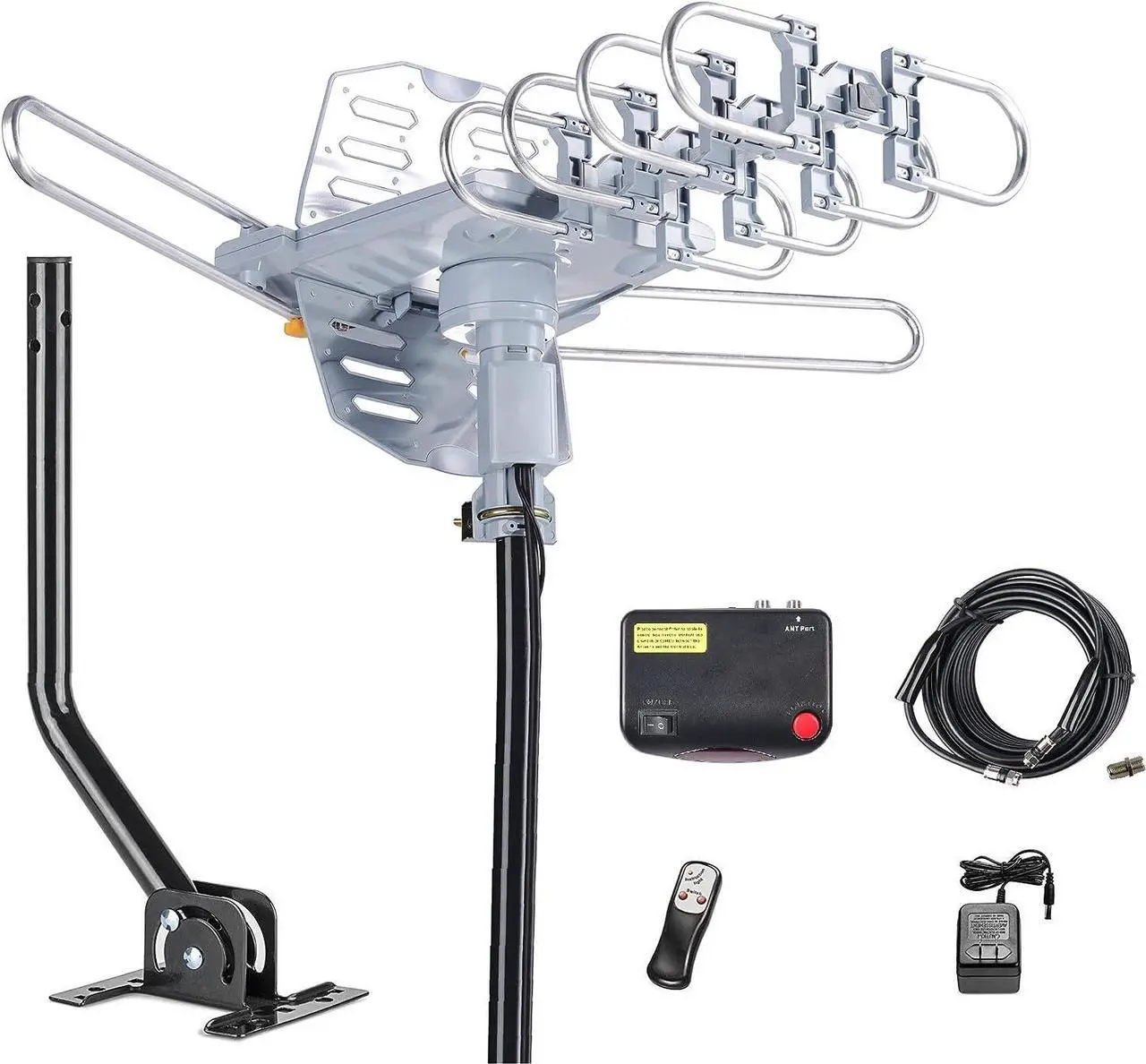 Main image of McDuory Outdoor 150 Miles Digital TV Antenna 360 Degree Rotation Amplified HDTV Antenna -Support 2 TVs-UHF/VHF/1080P/4K - Infrared Remote - 40 feet RG6 Cable and Mounting Pole Included