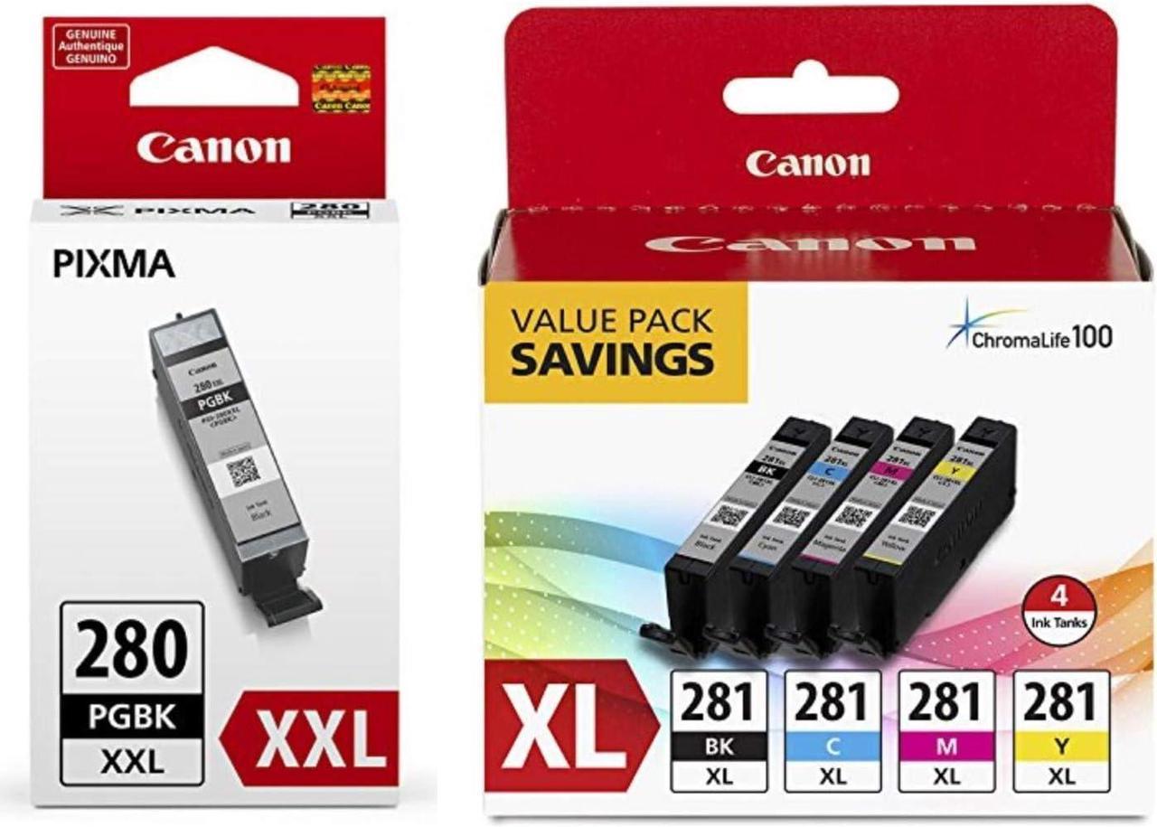 Canon CLI-281 XL BKCMY 4-Color Ink Tank Value Pack (2037C005) + Canon PGI-280 XXL Pigment Black Ink Tank (1967C001)