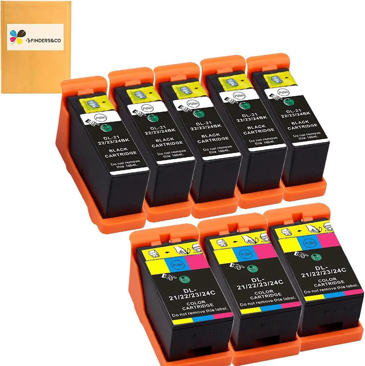 Main image of 8-Pack Compatible Dell Series 21 Ink Cartridges Replacement for DELL V313W V515W P513W P713W V715W Printer (5BK, 3Color)