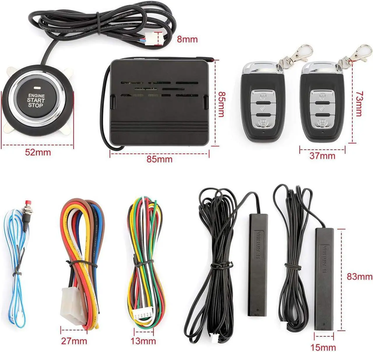 Alt view image 3 of 7 - Car Alarm System Push Start System Smart Key PKE Car Security Alarm Passive Keyless Entry Engine Start Stop Push Button Remote Starter Shock Sensor Alarm Universal for Most 12V Cars