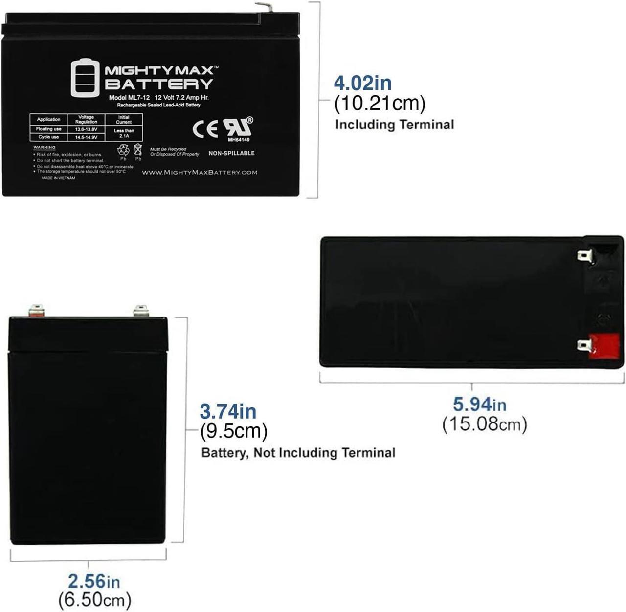 Alt view image 2 of 6 - 12V 7Ah SLA Replacement Battery for Tripp Lite SMART500USB, SMART550USBWD - 4 Pack