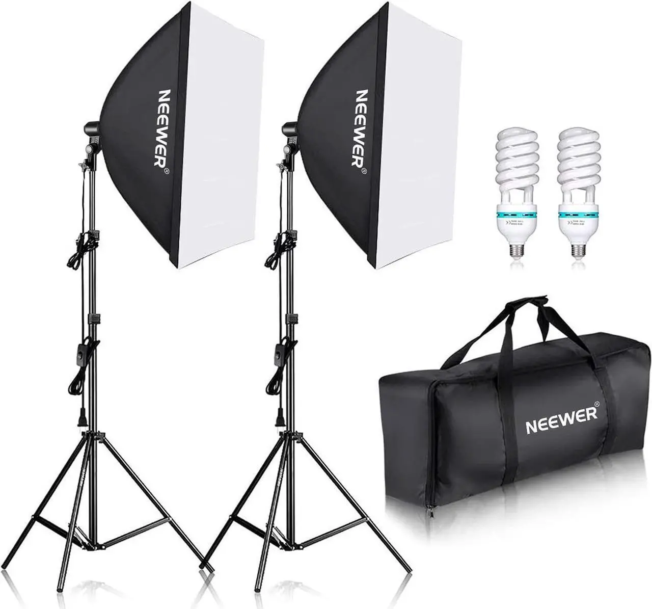 Main image of NEEWER 700W Equivalent Softbox Lighting Kit, 2Pack 5500K CFL Lighting Bulbs, 24x24 inches Softboxes with E27 Socket, Photography Continuous Lighting Kit Photo Studio Equipment