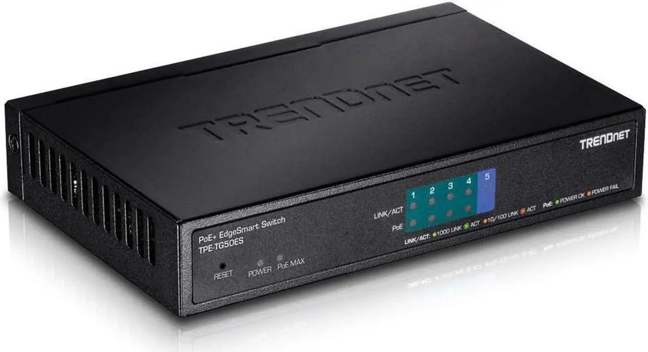 Alt view image 8 of 9 - TRENDnet TPE-TG50ES 5-Port Gigabit EdgeSmart PoE+ Switch (31W)