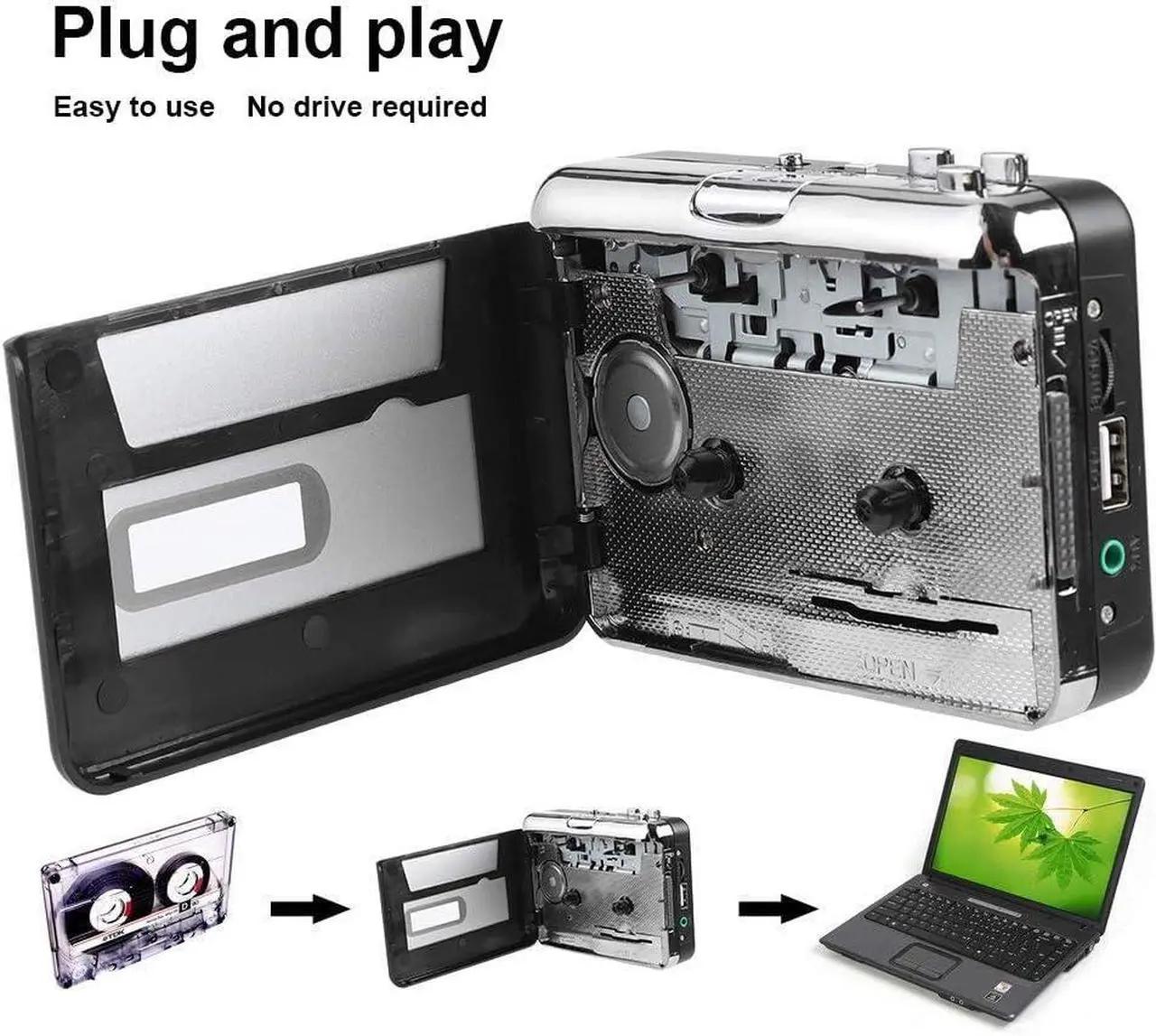Alt view image 4 of 7 - Cassette to MP3 Converter Portable ABS Tape Player to MP3 Converter USB Flash Drive Capture Audio Music Player for