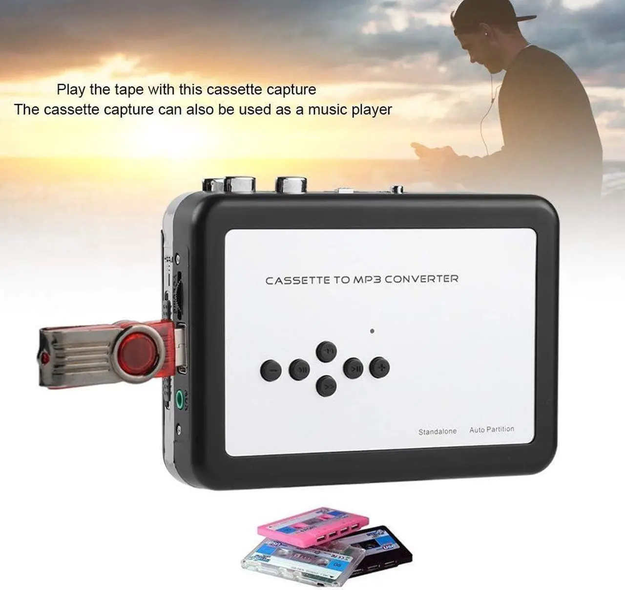 Alt view image 2 of 7 - Cassette to MP3 Converter Portable ABS Tape Player to MP3 Converter USB Flash Drive Capture Audio Music Player for