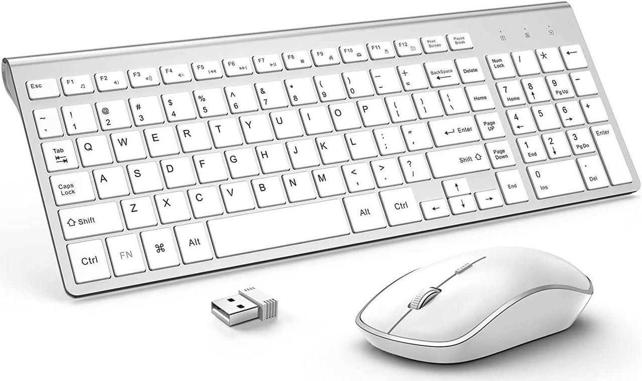 Wireless Keyboard and Mouse Combo,JOYACCESS USB Slim Wireless Keyboard Mouse with Numeric Keypad Compatible with iMac Mac PC Laptop Tablet Computer Windows (Silver White)