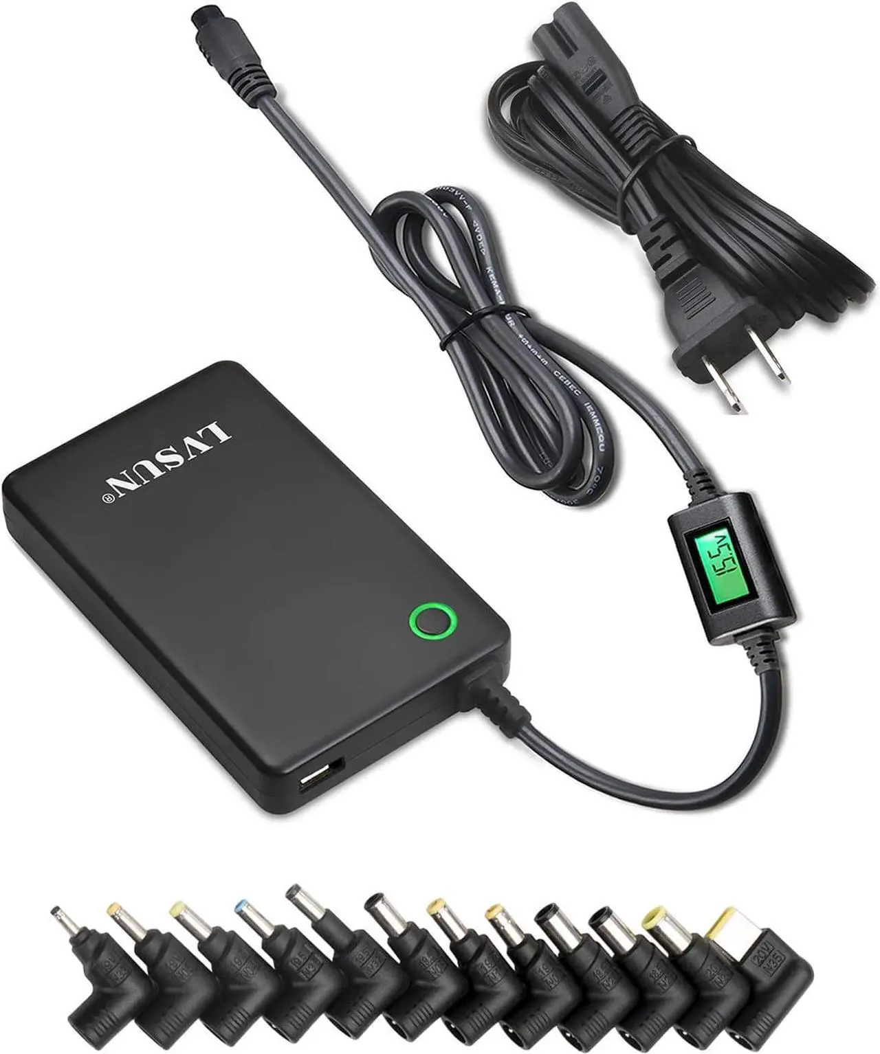 Main image of Universal Laptop Charger with LCD Display 90W Slim AC Adapter Power Supply Cord with USB Port for Mobile/Tablet Compatible with Lenovo HP Dell Toshiba Samsung Acer Asus and Most Notebooks