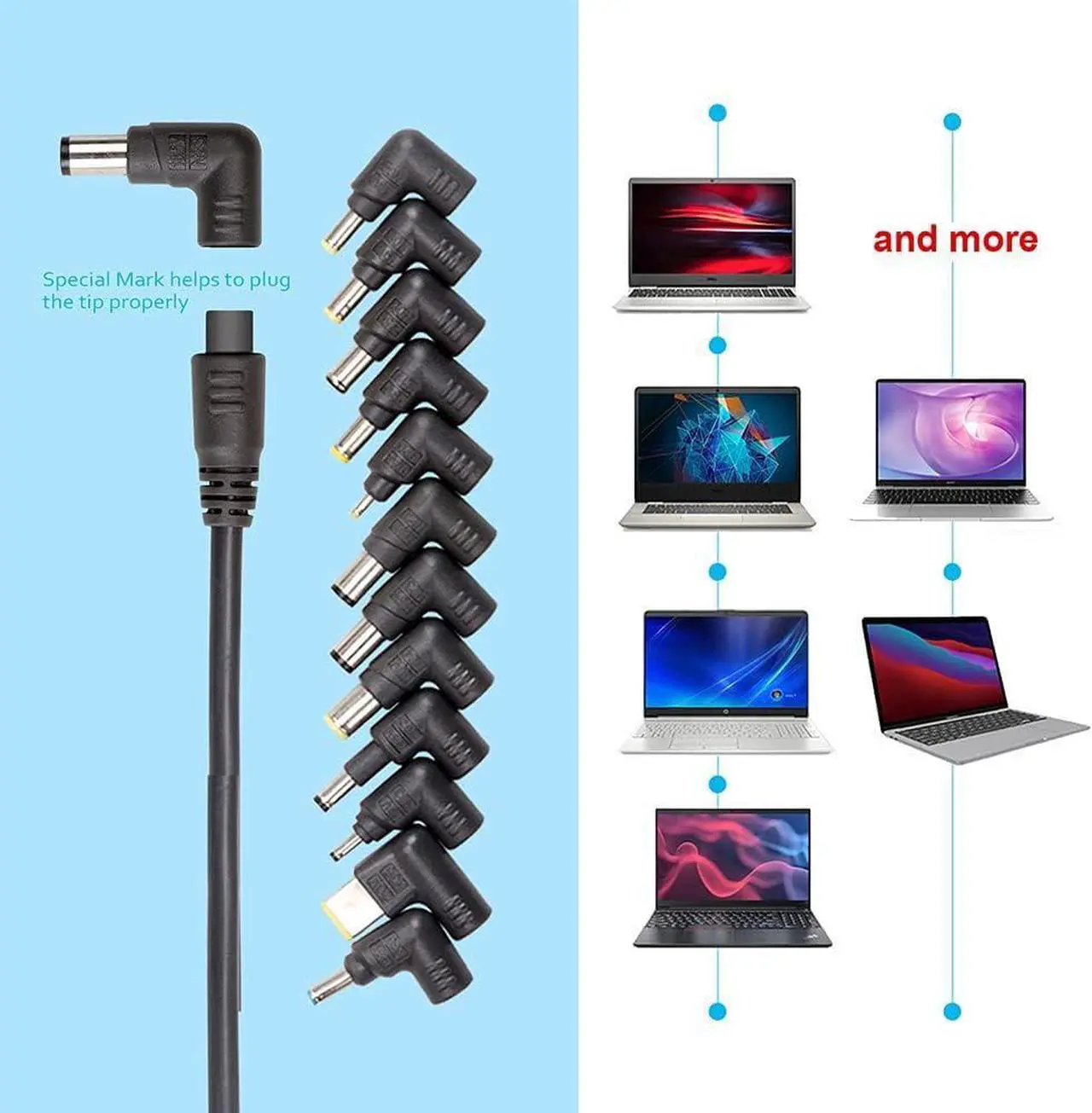 Alt view image 2 of 7 - Universal Laptop Charger with LCD Display 90W Slim AC Adapter Power Supply Cord with USB Port for Mobile/Tablet Compatible with Lenovo HP Dell Toshiba Samsung Acer Asus and Most Notebooks