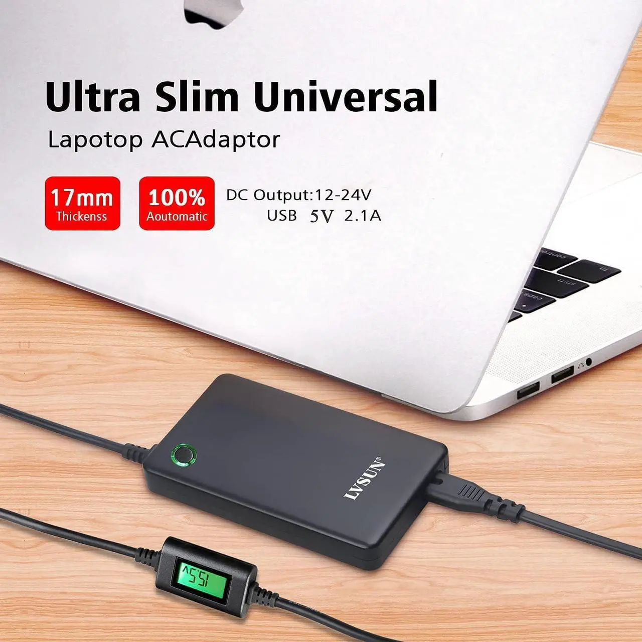 Alt view image 3 of 7 - Universal Laptop Charger with LCD Display 90W Slim AC Adapter Power Supply Cord with USB Port for Mobile/Tablet Compatible with Lenovo HP Dell Toshiba Samsung Acer Asus and Most Notebooks