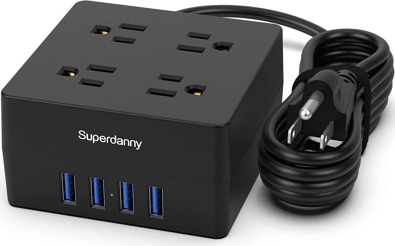 Main image of Power Strip Surge Protector - Xiaogan 5 Ft Extension Cord with 4 Outlets & 4 USBs, 900 Joules, Overload Switch, Grounded, Mountable, Desktop Charging Station for Home, Office, Hotel, Dorm, Black