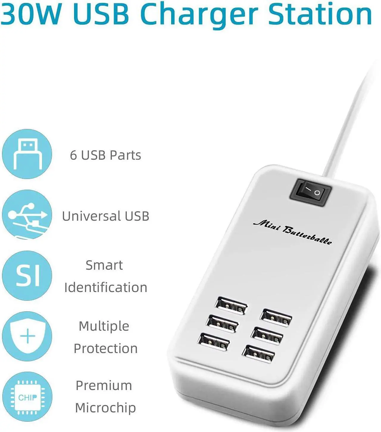 Alt view image 4 of 7 - 6 Ports USB Charger Hub Desktop US Plug AC Power Wall Travel Charging Adapter Slots Charging Station Extension Socket Outlet with Cable