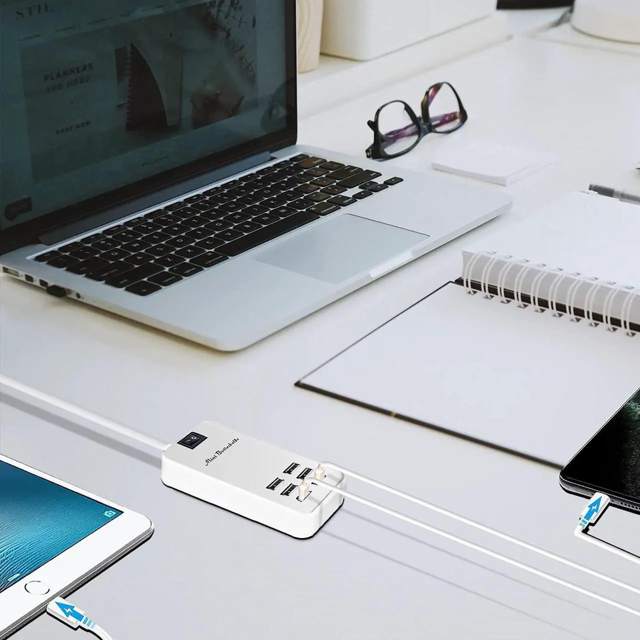 Alt view image 6 of 7 - 6 Ports USB Charger Hub Desktop US Plug AC Power Wall Travel Charging Adapter Slots Charging Station Extension Socket Outlet with Cable