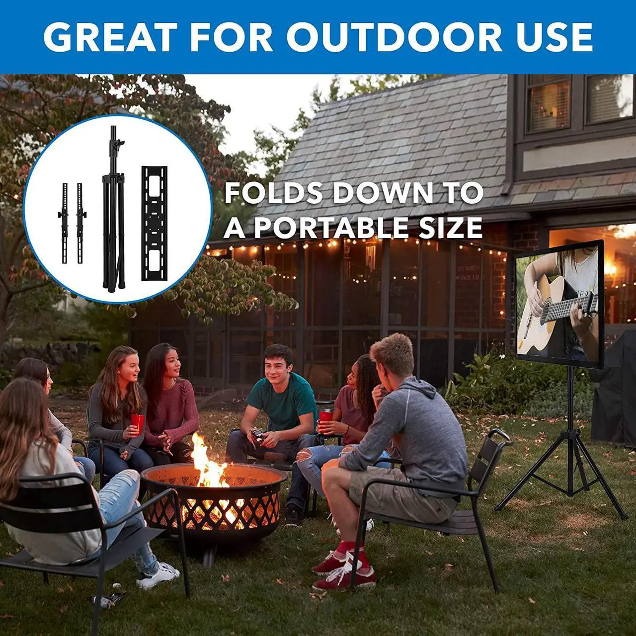 Alt view image 2 of 7 - TV Tripod Stand - Portable TV Stands for Flat Screens - Indoor or Outdoor TV Pole Stand - Television Tripod Stand for 32-70 Inches Screen - Single Pole TV Stand with 77lbs Capacity