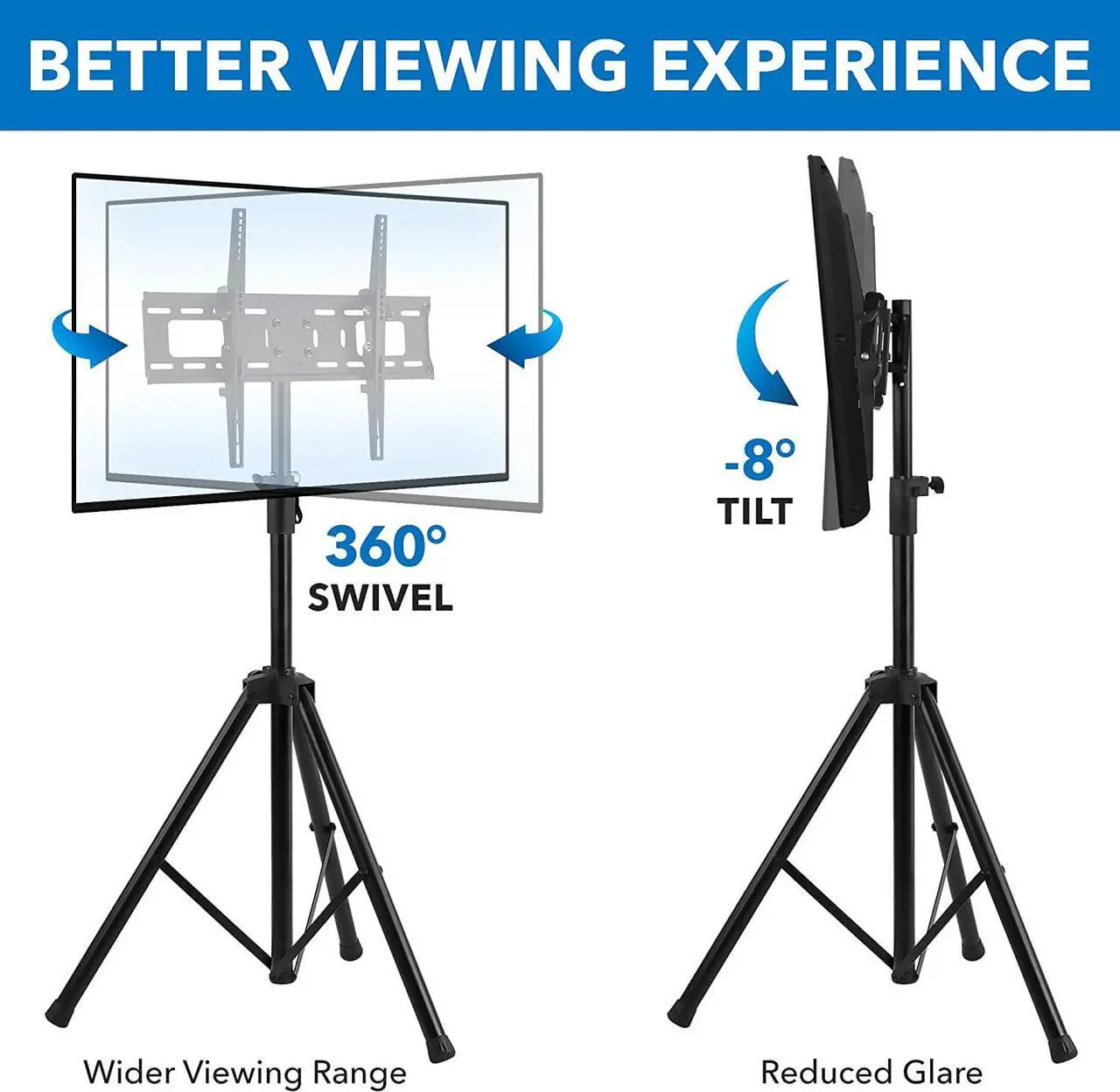 Alt view image 3 of 7 - TV Tripod Stand - Portable TV Stands for Flat Screens - Indoor or Outdoor TV Pole Stand - Television Tripod Stand for 32-70 Inches Screen - Single Pole TV Stand with 77lbs Capacity
