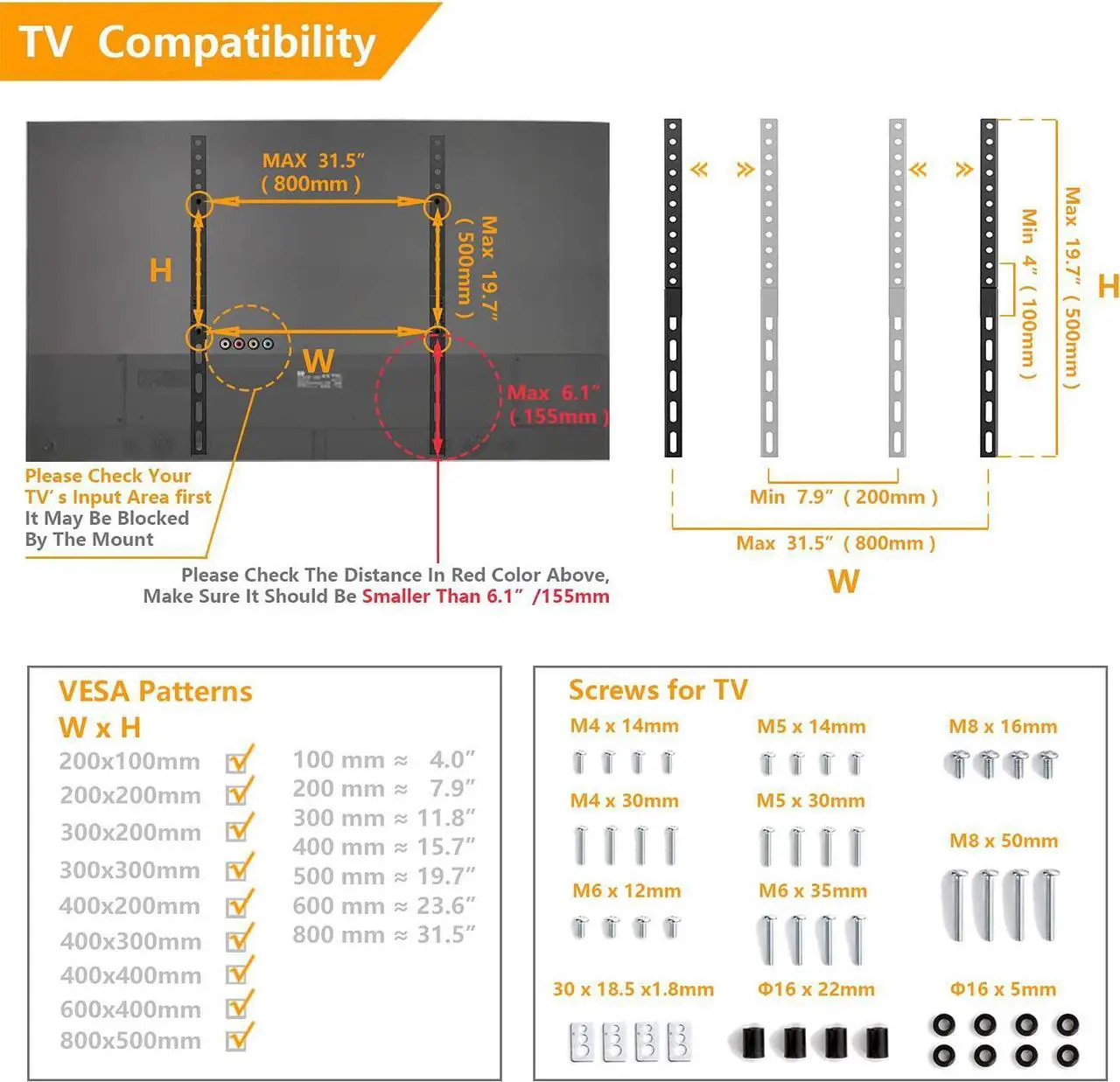 Alt view image 7 of 7 - 5Rcom TV Stand Mount, Universal TV Stand Tabletop for 22 to 65 inch Plasma LCD LED Flat Screen TVs, TV Legs, Holds up to 88lbs, Max VESA 800 x 500mm, Height Adjustable TV Base,