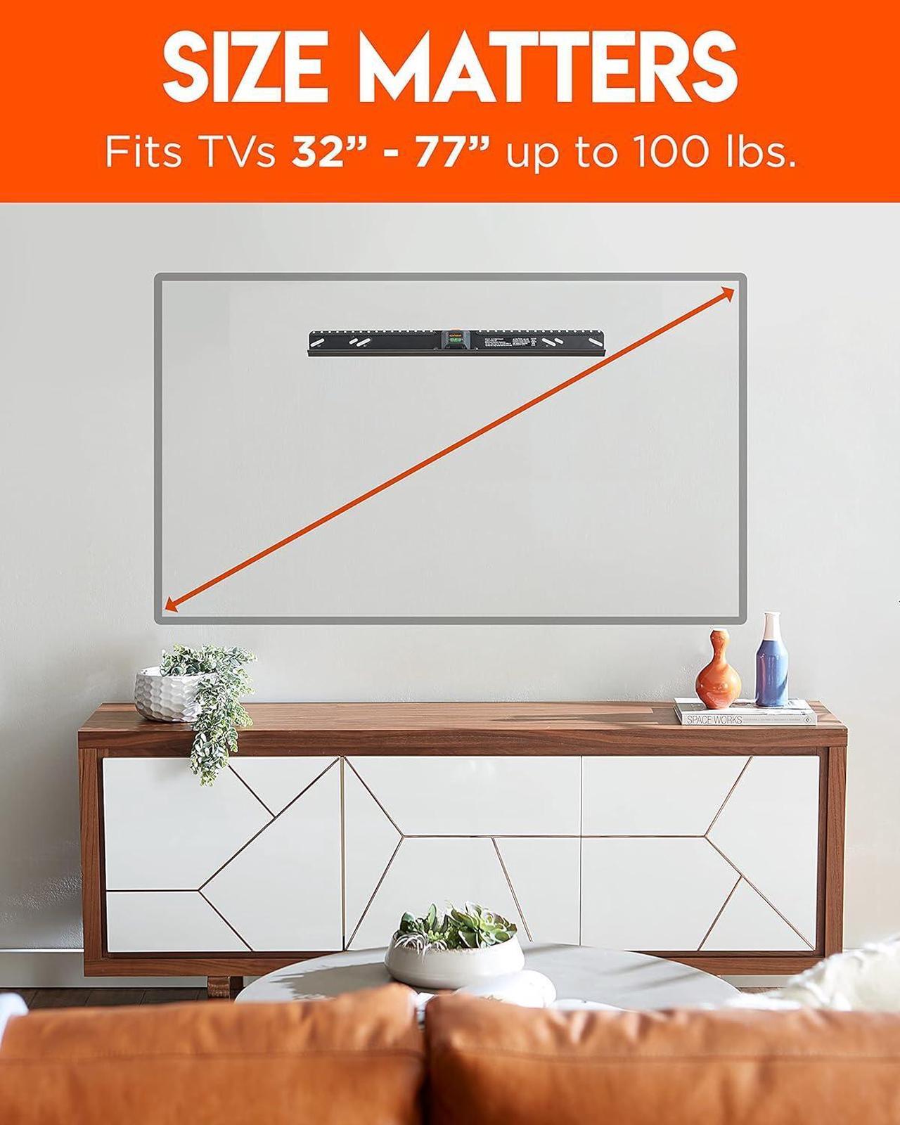 Alt view image 2 of 6 - No Drill TV Mount for Drywall - Slim No Stud Design Holds TVs Up to 100lbs with Nails - Easy Install with No Drilling Required
