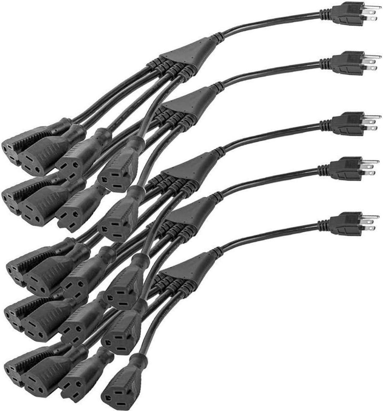 Main image of 5 Way Power Splitter - 1 to 4 Extension Cord Splitter, 1.5' Short Extension Cord, Outlet Splitter 3 Prong, Power Strip Outlet Plug, Y Style Extension Cord, Black, SJT 16 AWG by Luxury Office