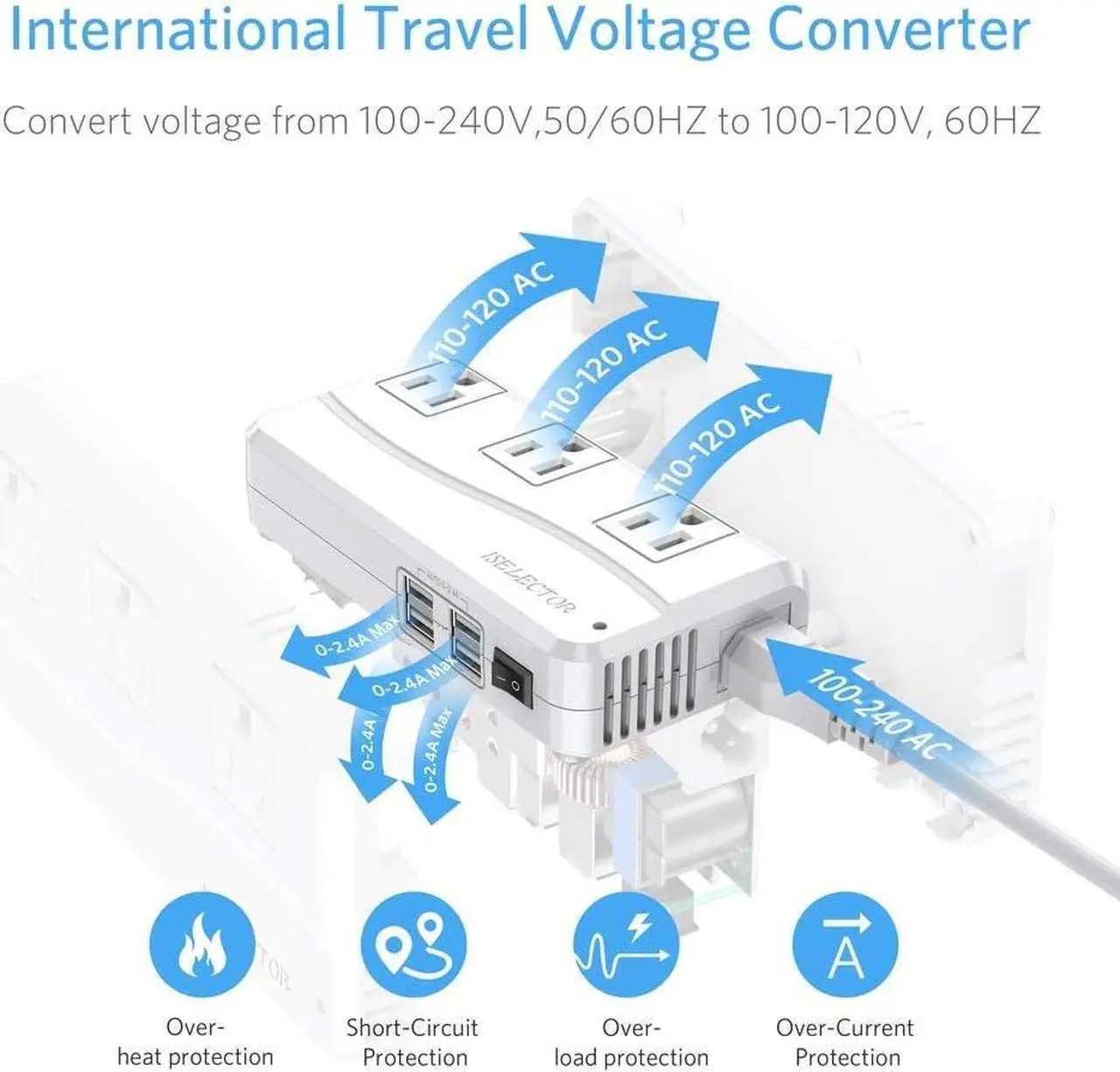Alt view image 3 of 6 - 250W Power Converter 220V to 110V Voltage Converter with 8 Charging Ports Universal Travel Adapter and UK/AU/US/EU Worldwide Plug Adapter, ETL Listed