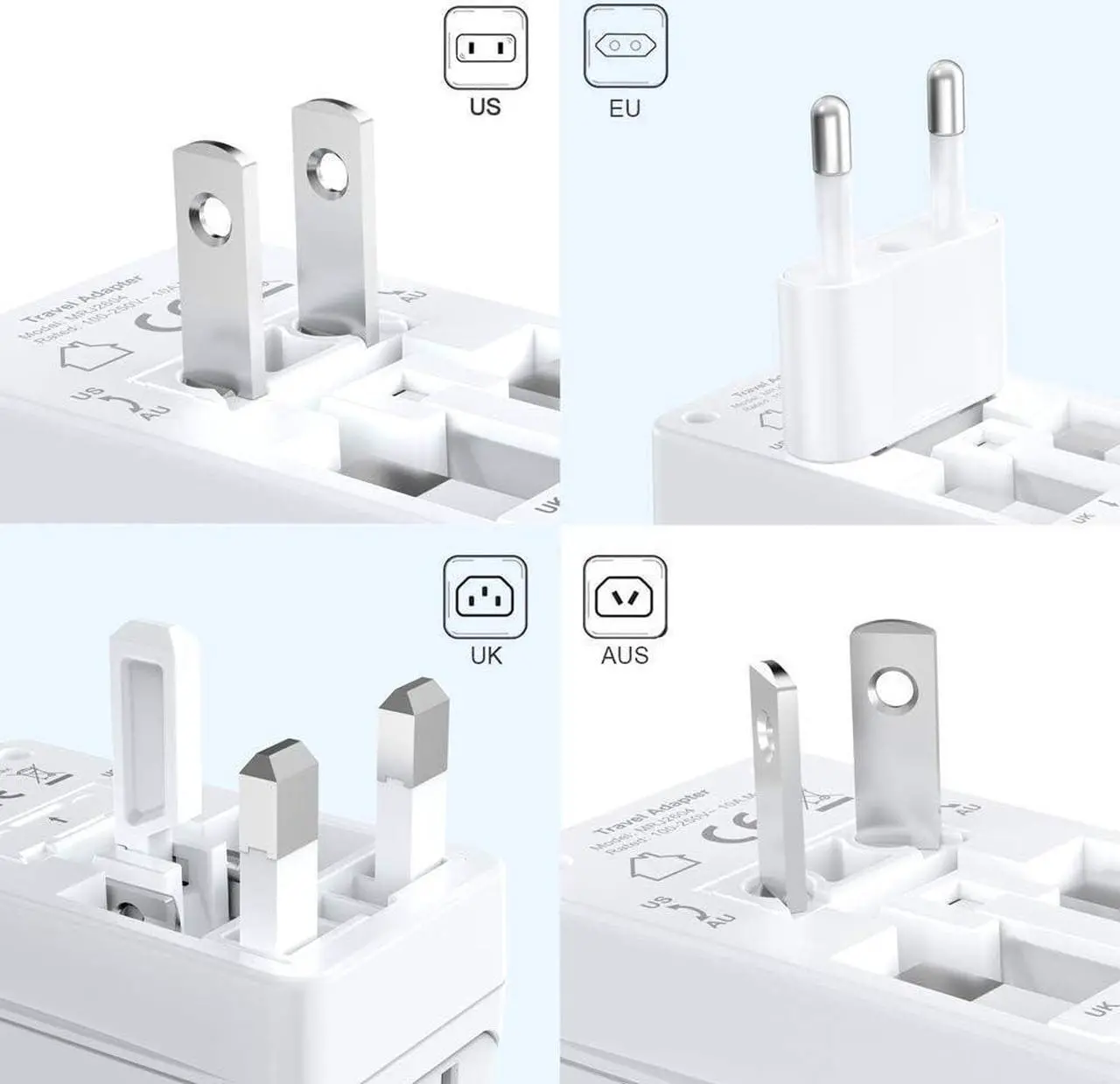 Alt view image 4 of 6 - 250W Power Converter 220V to 110V Voltage Converter with 8 Charging Ports Universal Travel Adapter and UK/AU/US/EU Worldwide Plug Adapter, ETL Listed