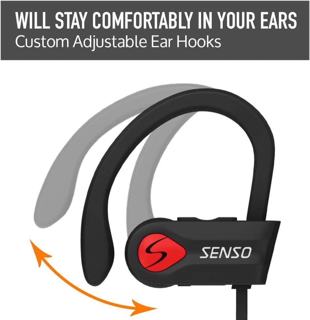 Alt view image 4 of 7 - Senso Bluetooth Headphones, Best Wireless Sports Earphones w/Mic IPX7 Waterproof HD Stereo Sweatproof Earbuds for Gym Running Workout 8 Hour Battery Noise Cancelling Headsets (Black Red)