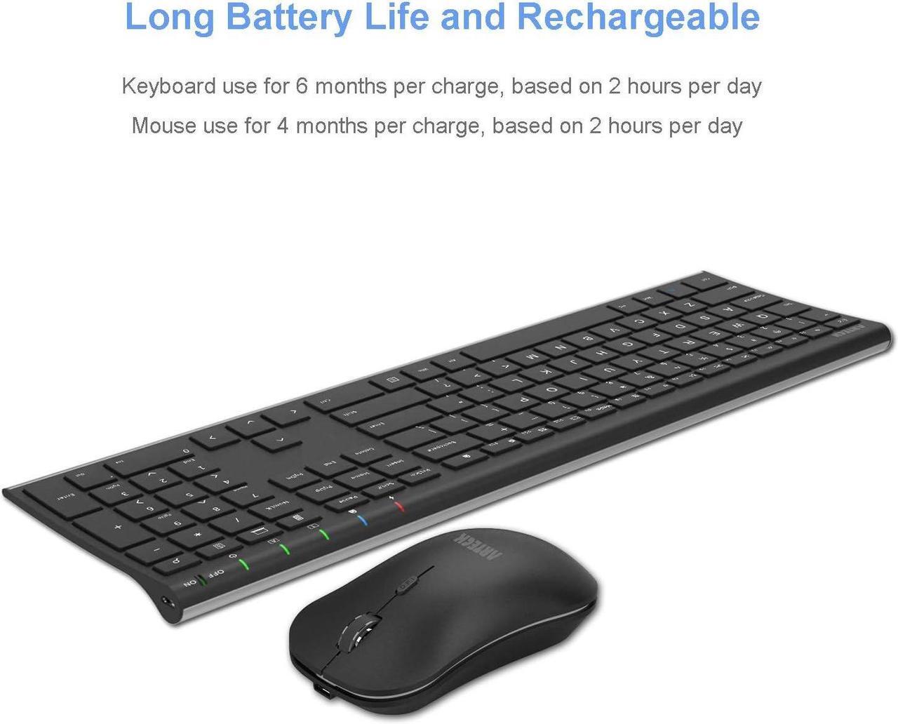 Alt view image 5 of 7 - 2.4G Wireless Keyboard and Mouse Combo Stainless Steel Ultra Slim Full Size Keyboard Keyboard and Ergonomic Mice for Computer Desktop PC Laptop and Windows 11/10/8 Build in Rechargeable Battery