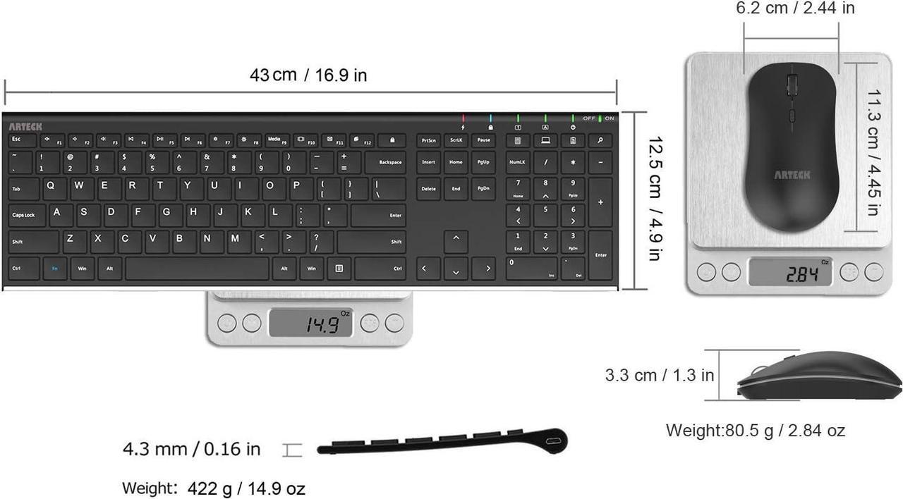 Alt view image 6 of 7 - 2.4G Wireless Keyboard and Mouse Combo Stainless Steel Ultra Slim Full Size Keyboard Keyboard and Ergonomic Mice for Computer Desktop PC Laptop and Windows 11/10/8 Build in Rechargeable Battery