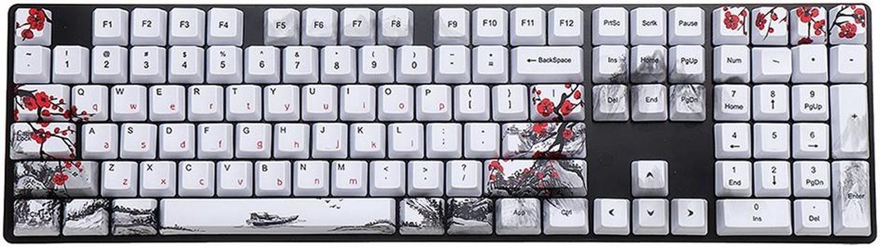 MechZone 109 Keys Plum Blossom Keycaps PBT OEM Profile Key Cap for GH60 IKBC Ducky FILCO 60/87/96/104/108 Keys Mechanical Keyboard