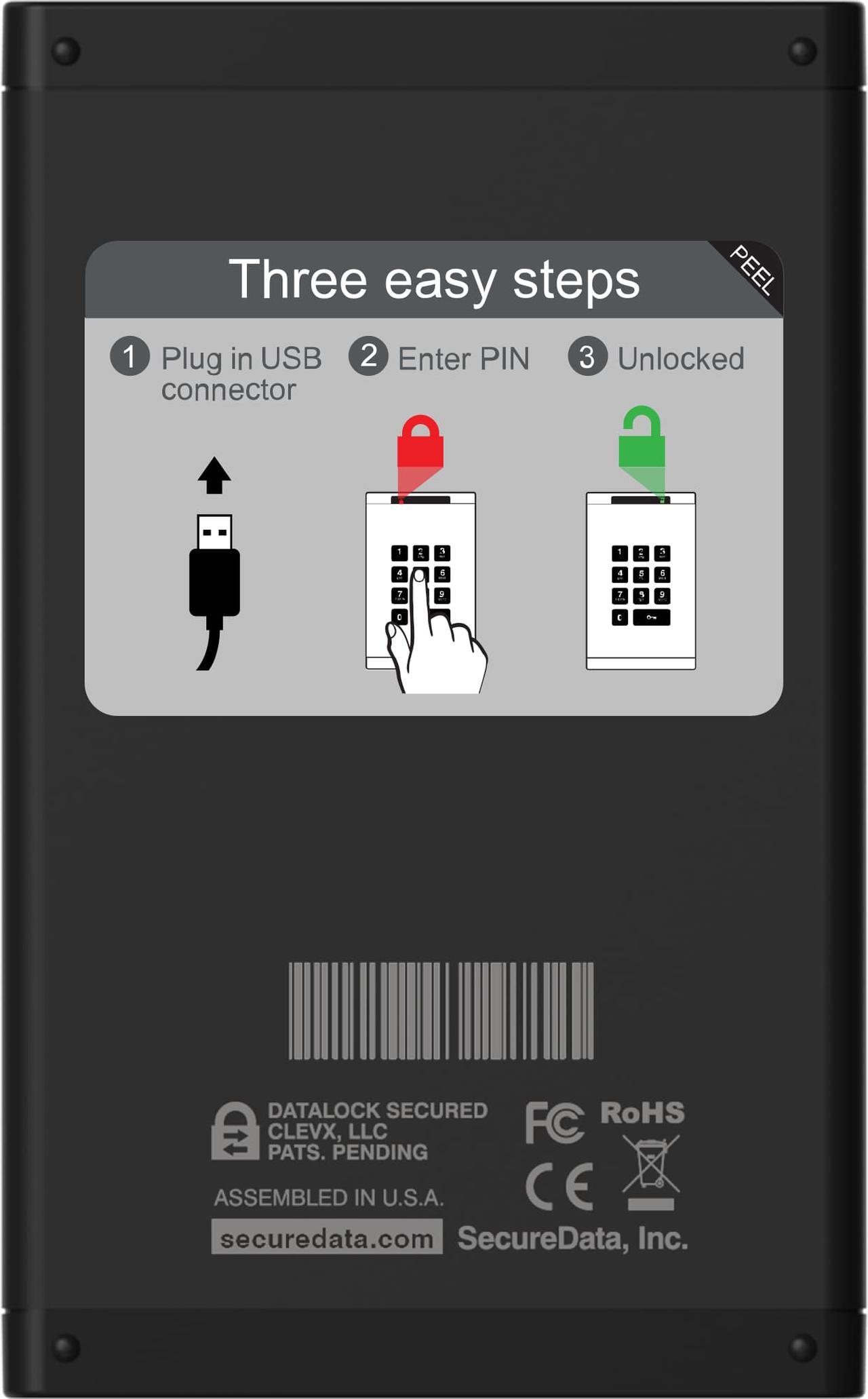 Alt view image 3 of 9 - SecureData SecureDrive® KP 250GB SSD FIPS-140-2 Level 3 Validated 256-Bit Hardware Encrypted External Portable USB 3.0 - Unlock via On-Board Keypad