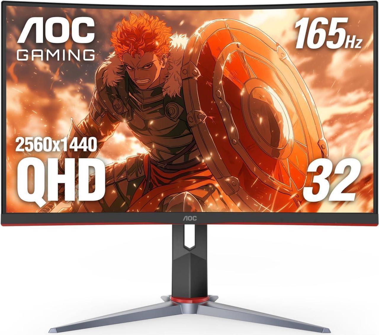 AOC 32" Curved Frameless Gaming Monitor 2K QHD, 1500R Curved VA, 1ms, 165Hz, FreeSync, Height adjustable, 3-Year Zero Dead Pixel Guarantee (CQ32G2S)